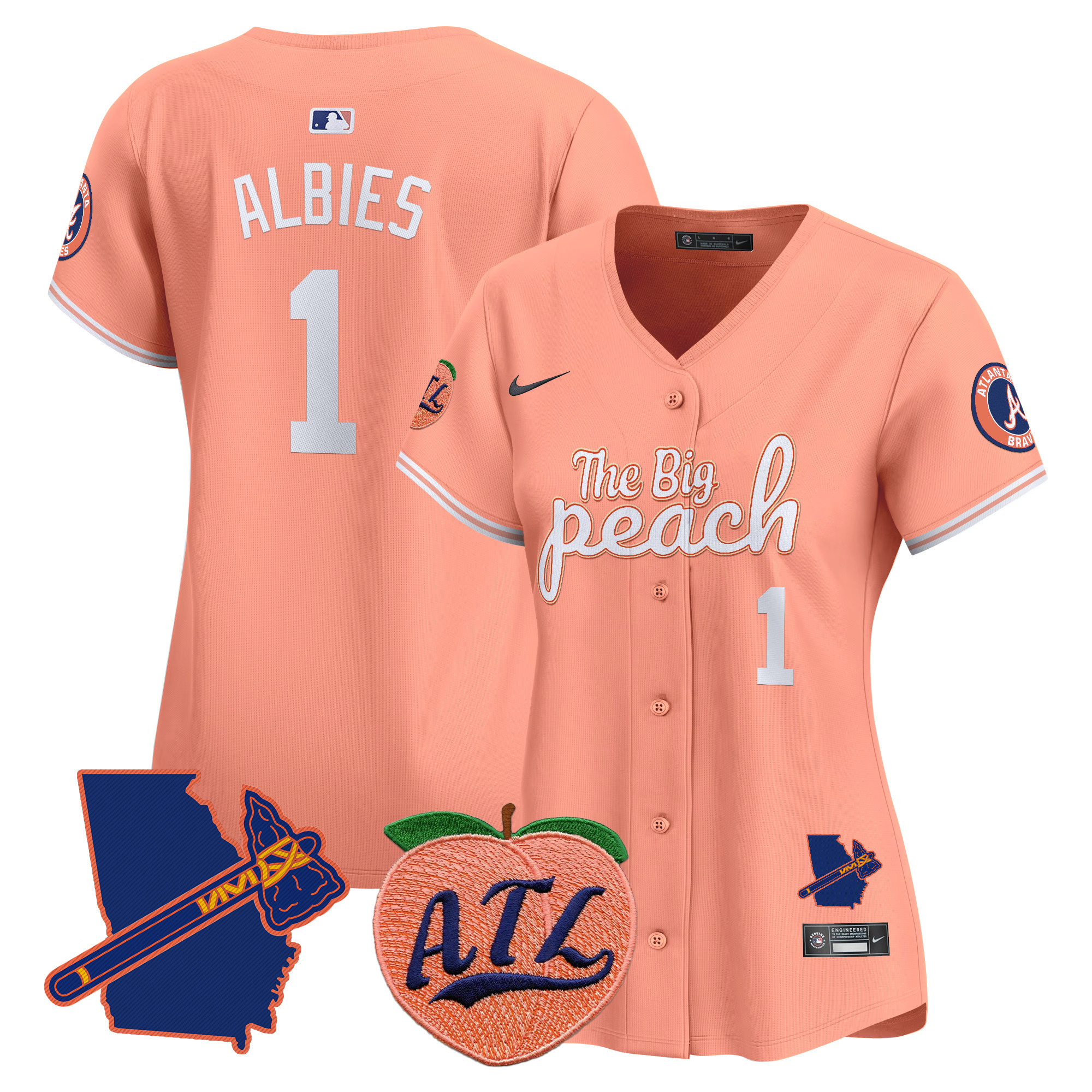 Women's Ozzie Albies Atlanta Braves The Big Peach Vapor Premier Limited Peach Jersey - All Stitched