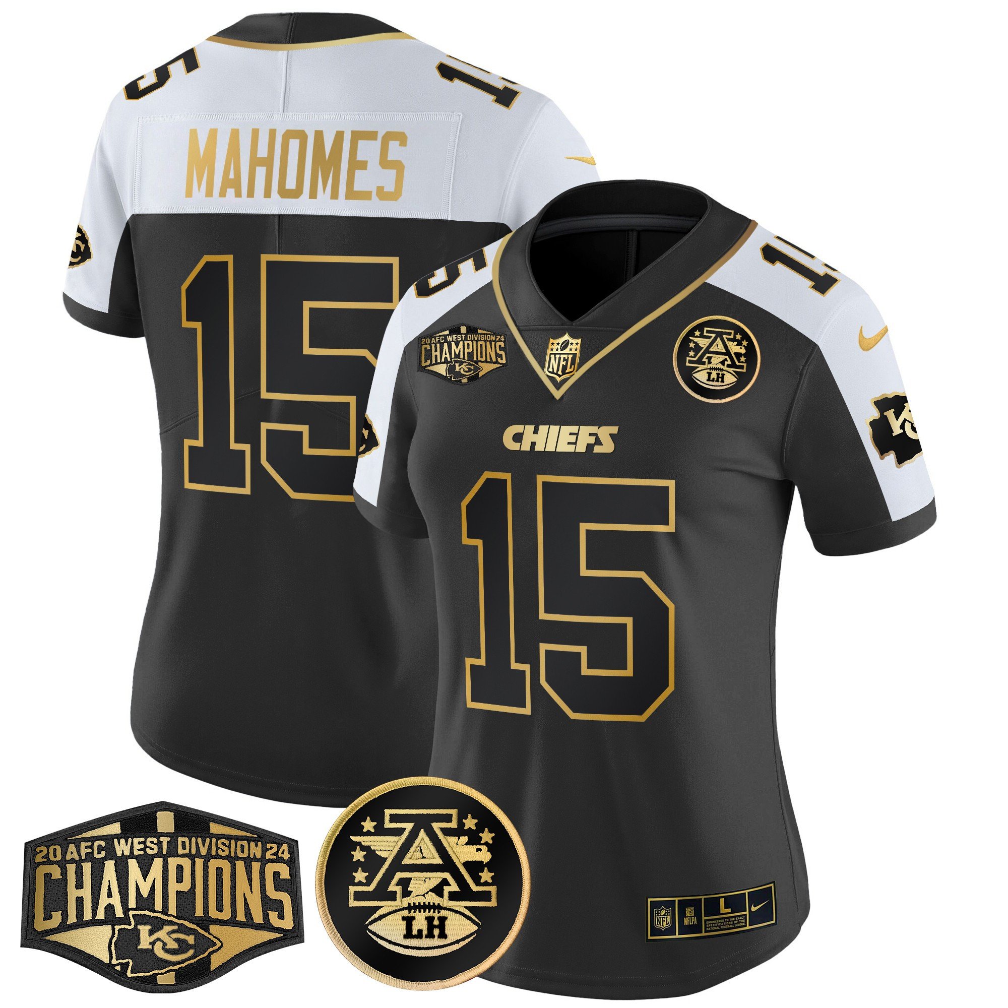 Women's Patrick Mahomes Kansas City Chiefs 2024 AFC West Division Champions Patch Gold Vapor Limited Alternate Jersey - All Stitched