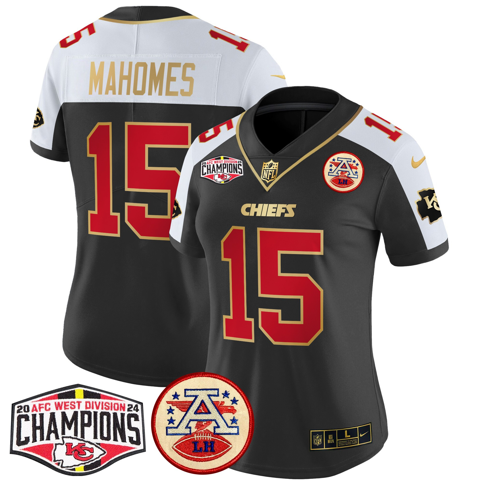 Women's Patrick Mahomes Kansas City Chiefs 2024 AFC West Division Champions Patch Vapor Limited Black Alternate Jersey - All Stitched