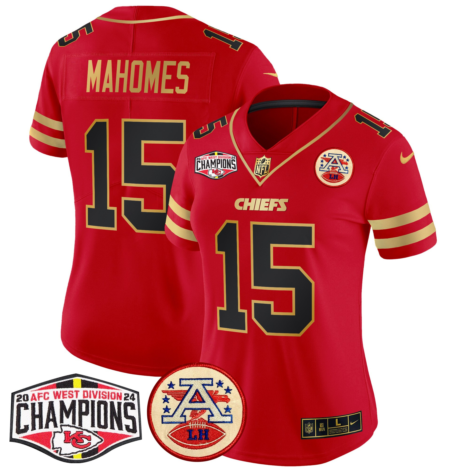 Women's Patrick Mahomes Kansas City Chiefs 2024 AFC West Division Champions Patch Vapor Limited Black Red Jersey - All Stitched