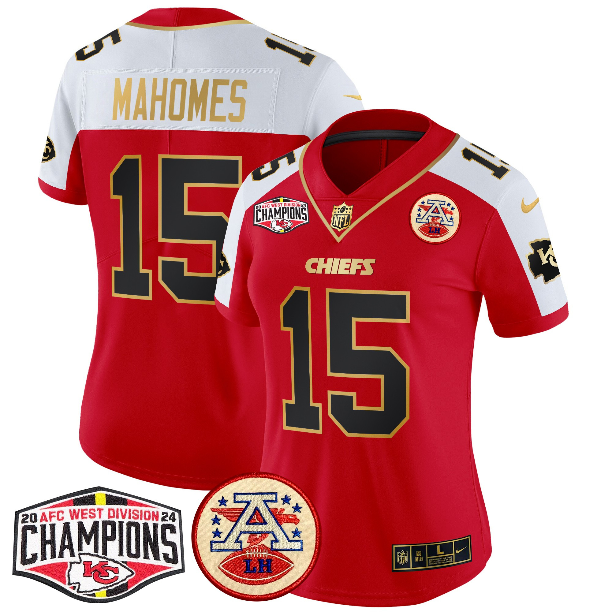 Women's Patrick Mahomes Kansas City Chiefs 2024 AFC West Division Champions Patch Vapor Limited Red Alternate Jersey - All Stitched