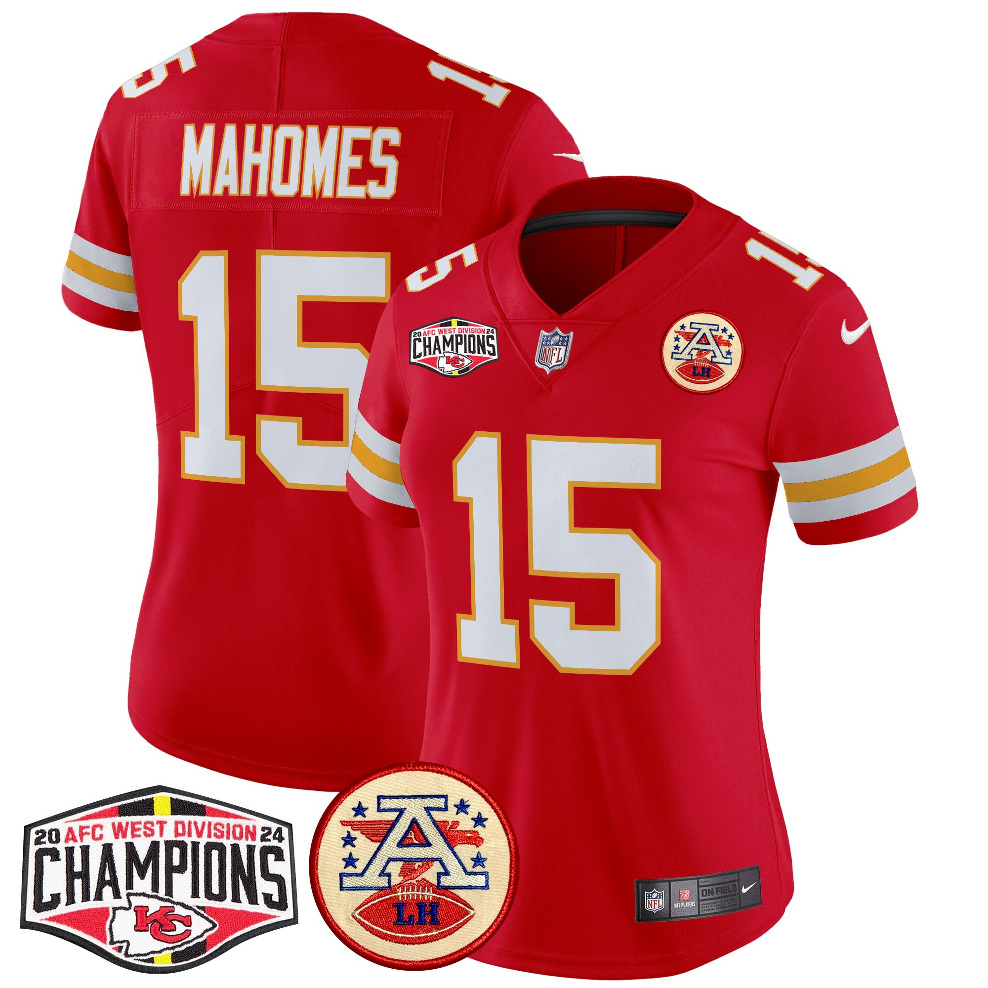 Women's Patrick Mahomes Kansas City Chiefs 2024 AFC West Division Champions Patch Vapor Limited Red Jersey - All Stitched
