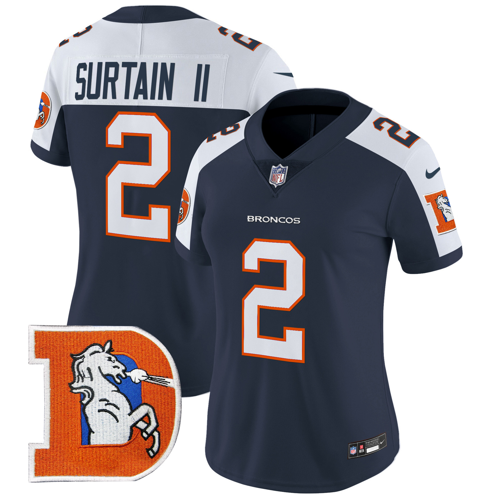 Women's Patrick Surtain II Denver Broncos Throwback Vapor Limited Navy Alternate Jersey - All Stitched