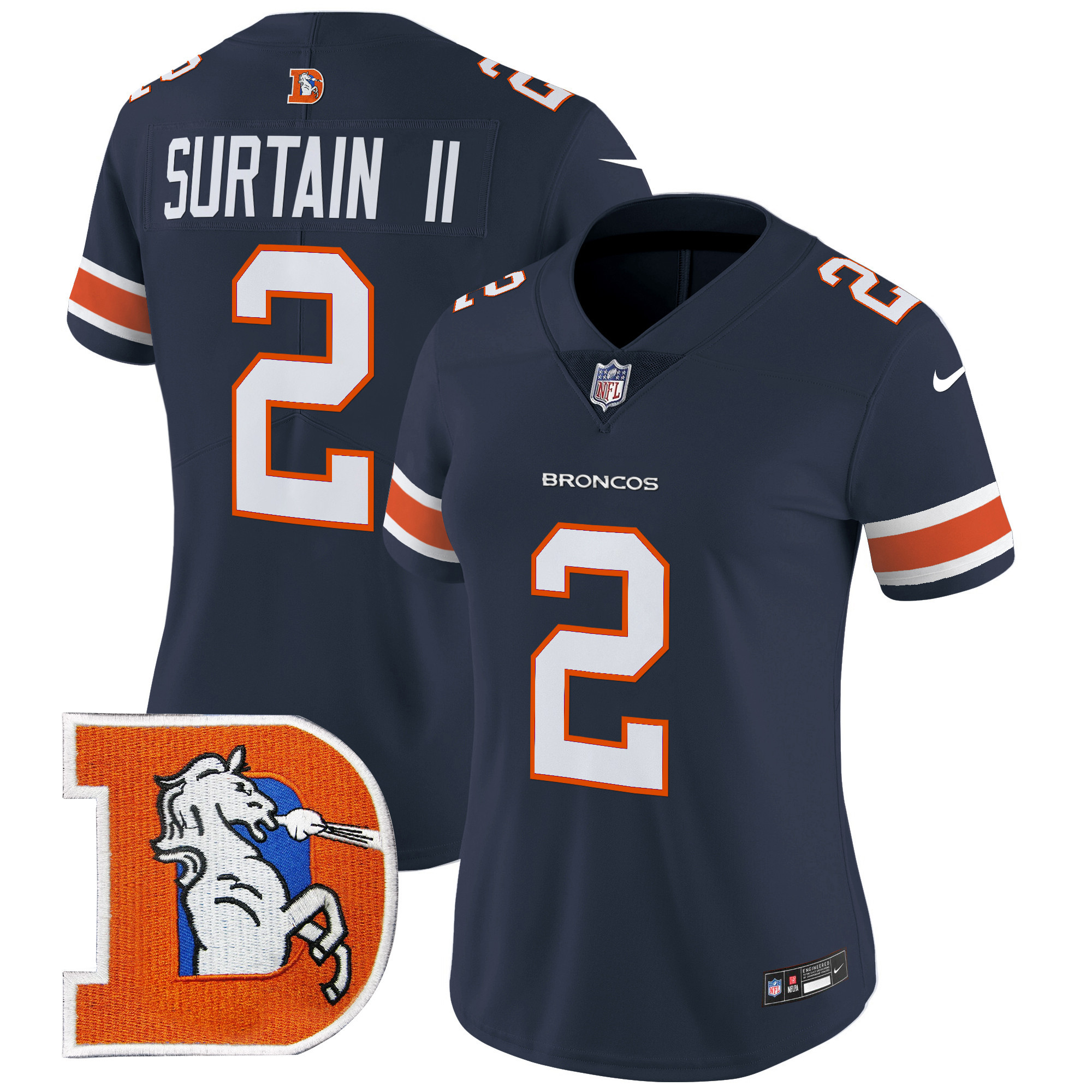 Women's Patrick Surtain II Denver Broncos Throwback Vapor Limited Navy Jersey - All Stitched
