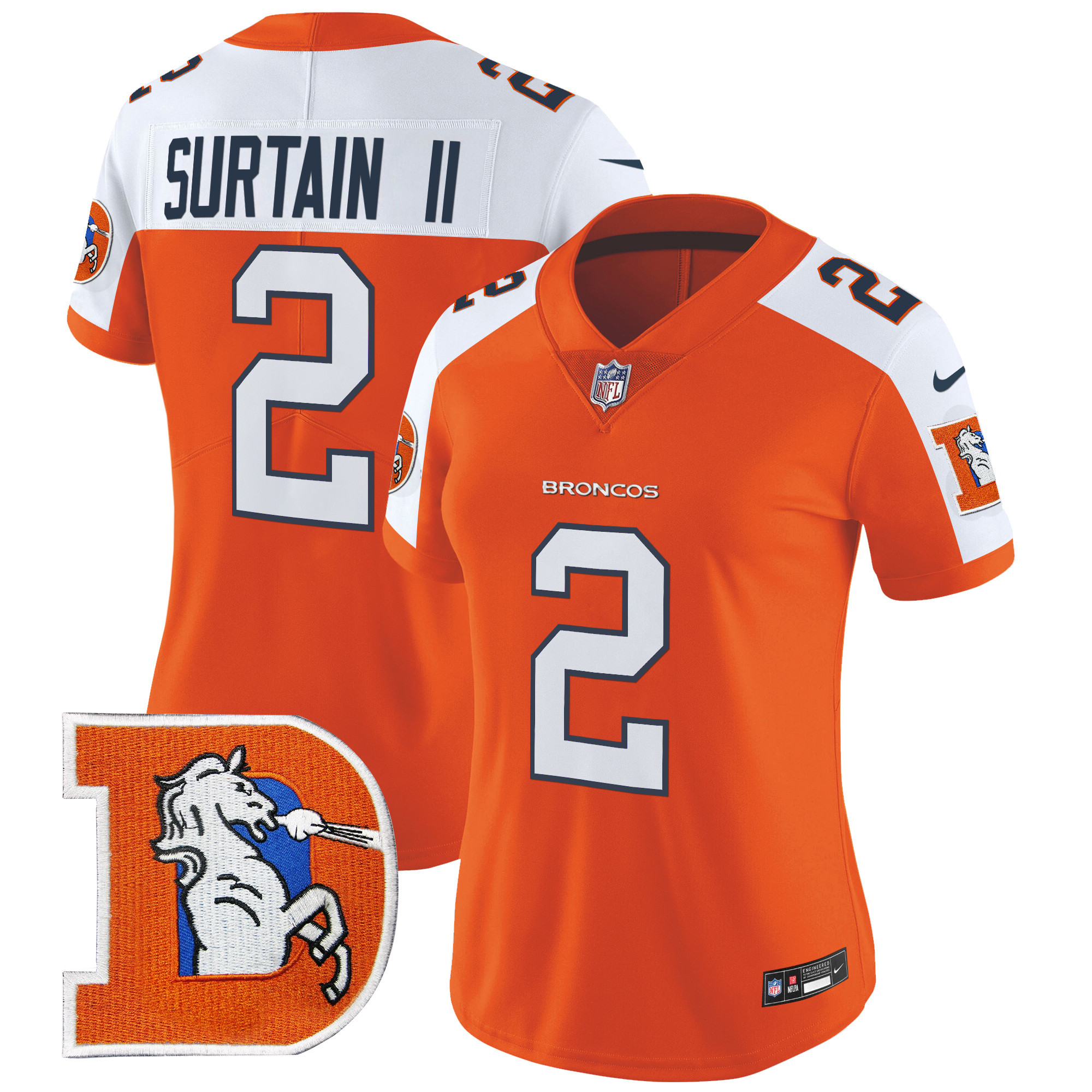 Women's Patrick Surtain II Denver Broncos Throwback Vapor Limited Orange Alternate Jersey - All Stitched