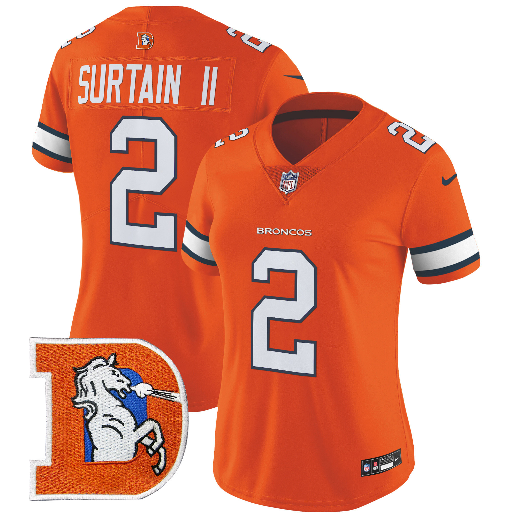 Women's Patrick Surtain II Denver Broncos Throwback Vapor Limited Orange Jersey - All Stitched