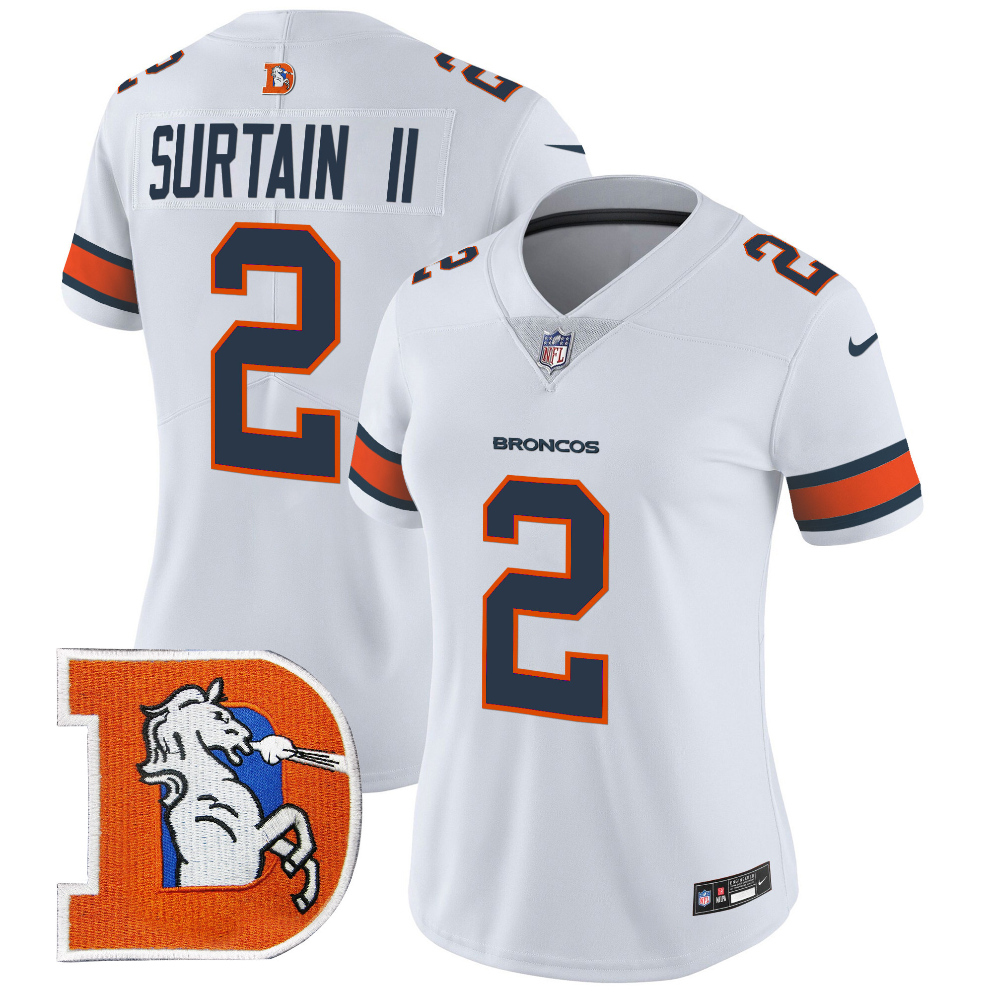 Women's Patrick Surtain II Denver Broncos Throwback Vapor Limited White Jersey - All Stitched