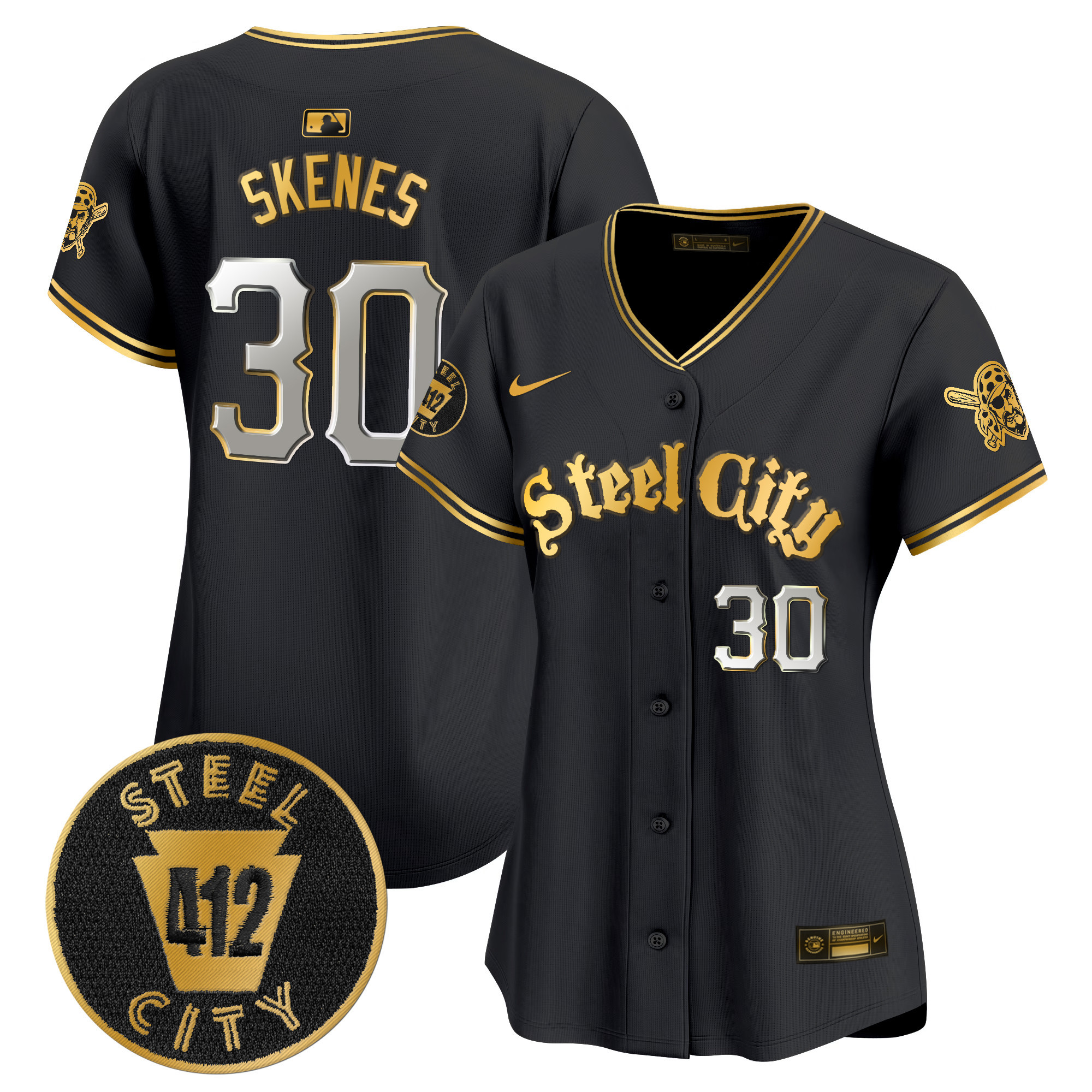 Women's Paul Skenes Pittsburgh Pirates 412 Patch Vapor Premier Limited Black Gold Jersey V5 - All Stitched