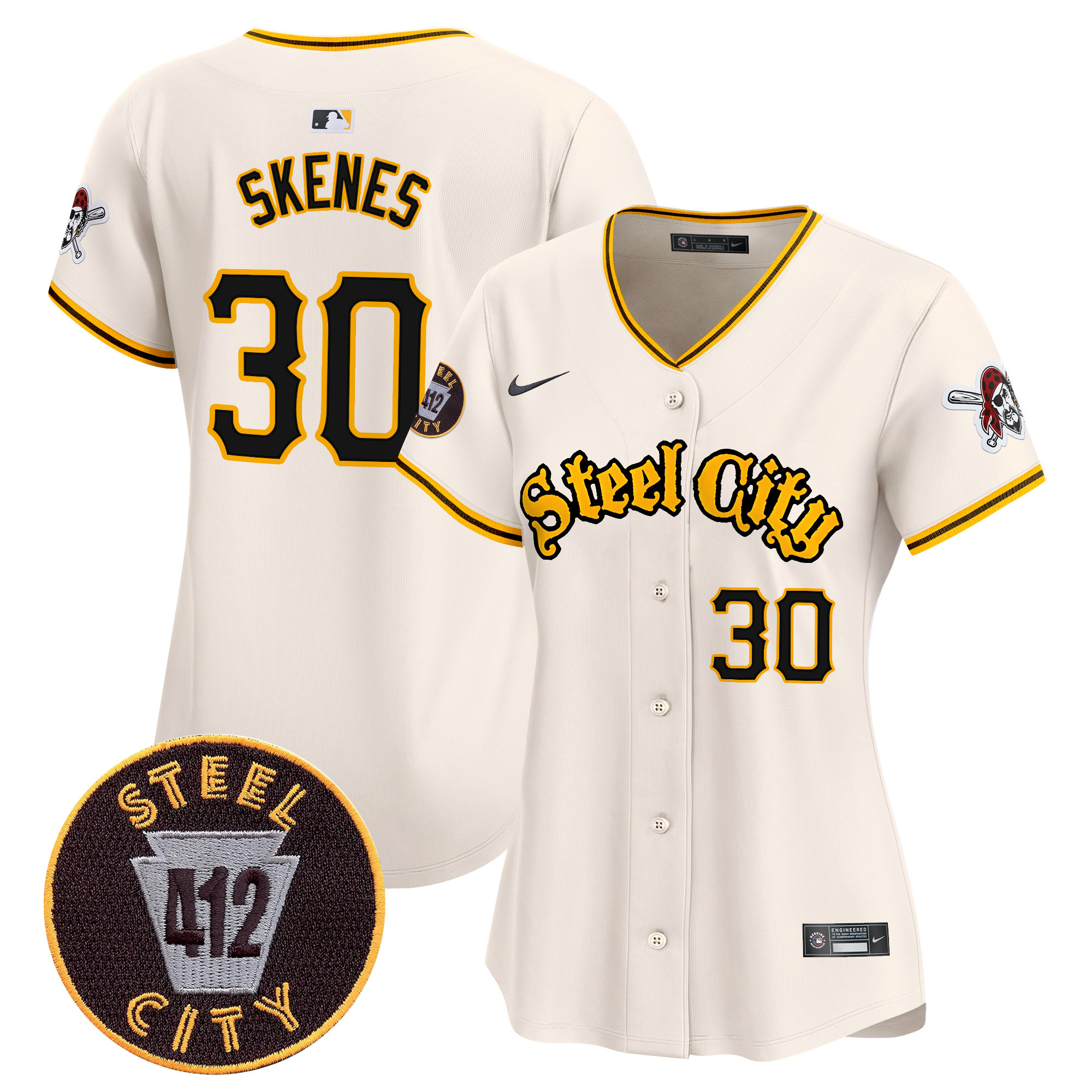 Women's Paul Skenes Pittsburgh Pirates 412 Patch Vapor Premier Limited Cream Jersey - All Stitched