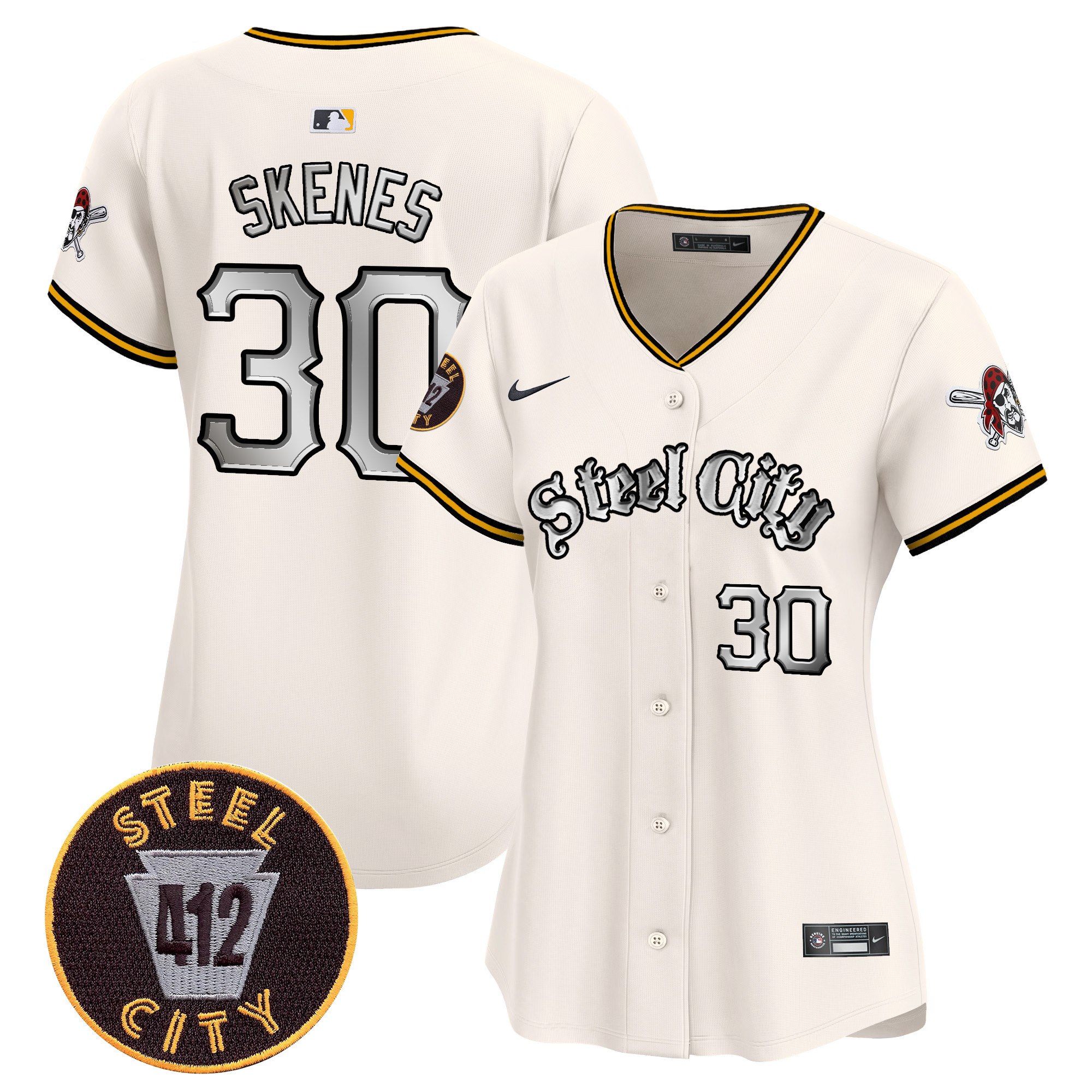 Women's Paul Skenes Pittsburgh Pirates 412 Patch Vapor Premier Limited Cream Jersey V2 - All Stitched