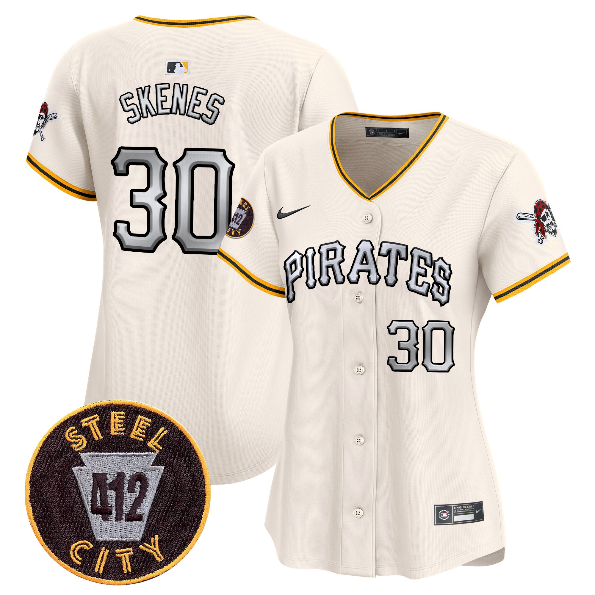 Women's Paul Skenes Pittsburgh Pirates 412 Patch Vapor Premier Limited Cream Jersey V6 - All Stitched