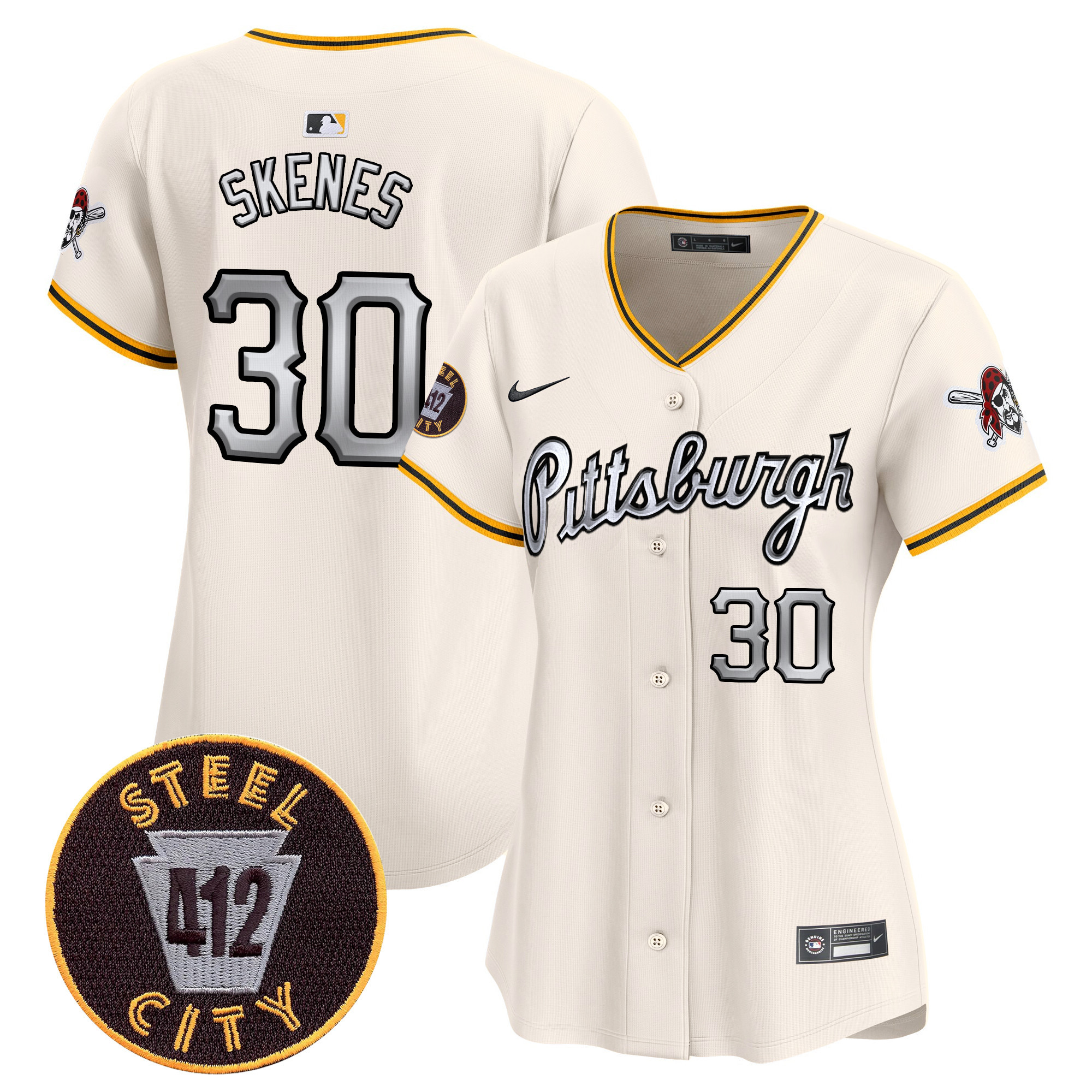 Women's Paul Skenes Pittsburgh Pirates 412 Patch Vapor Premier Limited Cream Jersey V7 - All Stitched