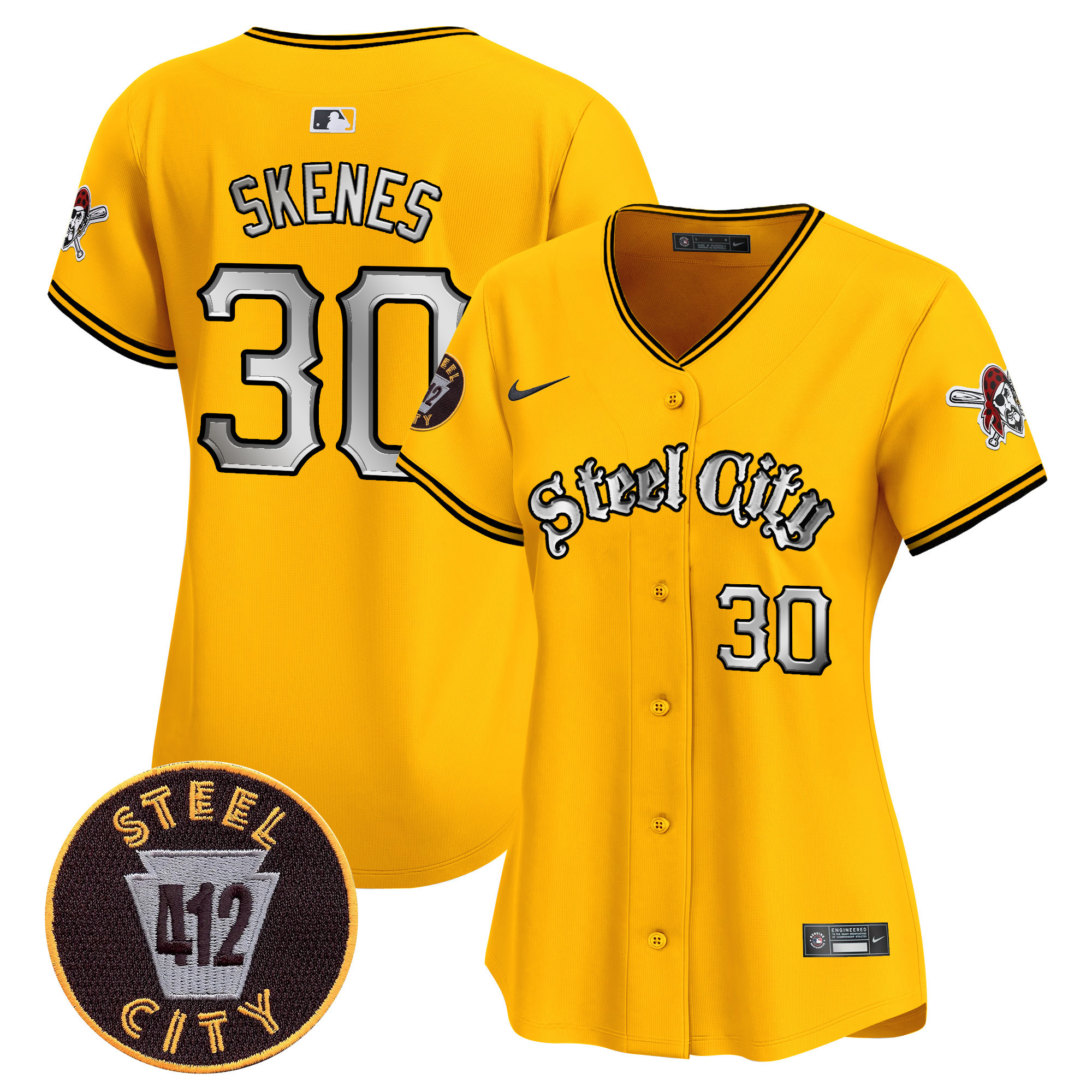 Women's Paul Skenes Pittsburgh Pirates 412 Patch Vapor Premier Limited Gold Jersey V2 - All Stitched