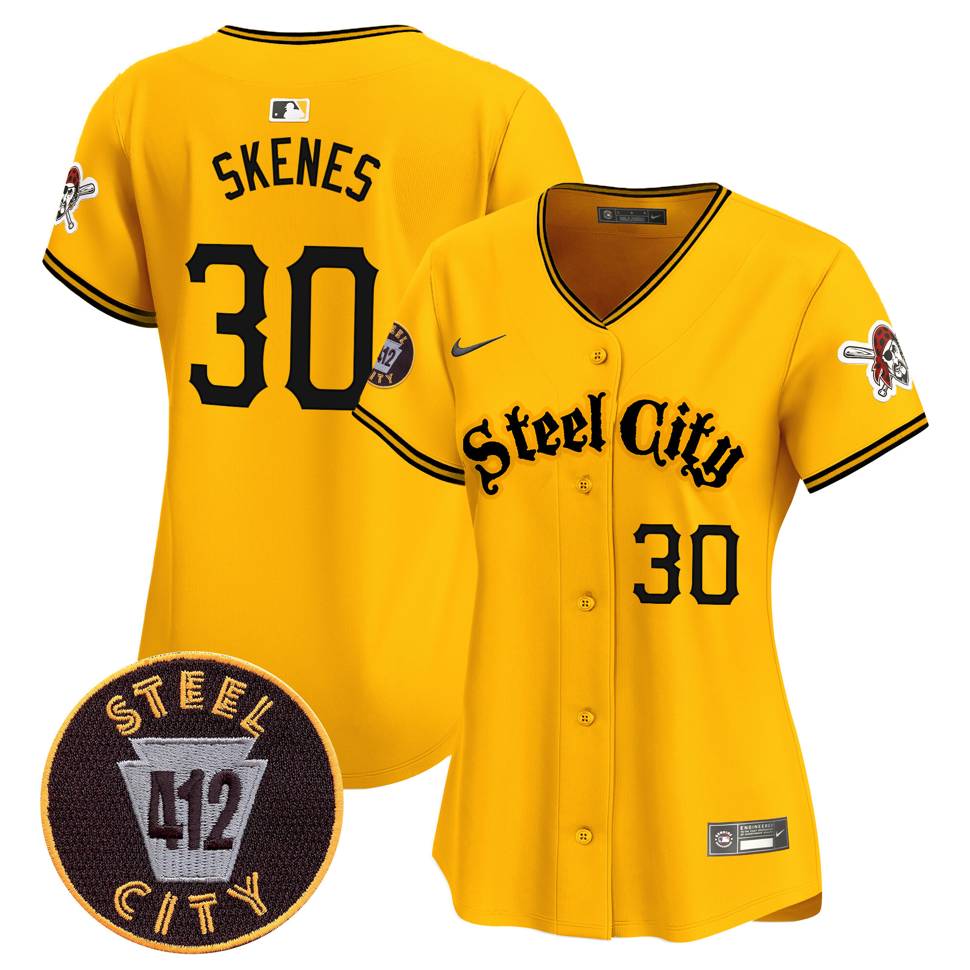 Women's Paul Skenes Pittsburgh Pirates 412 Patch Vapor Premier Limited Gold Jersey V5 - All Stitched