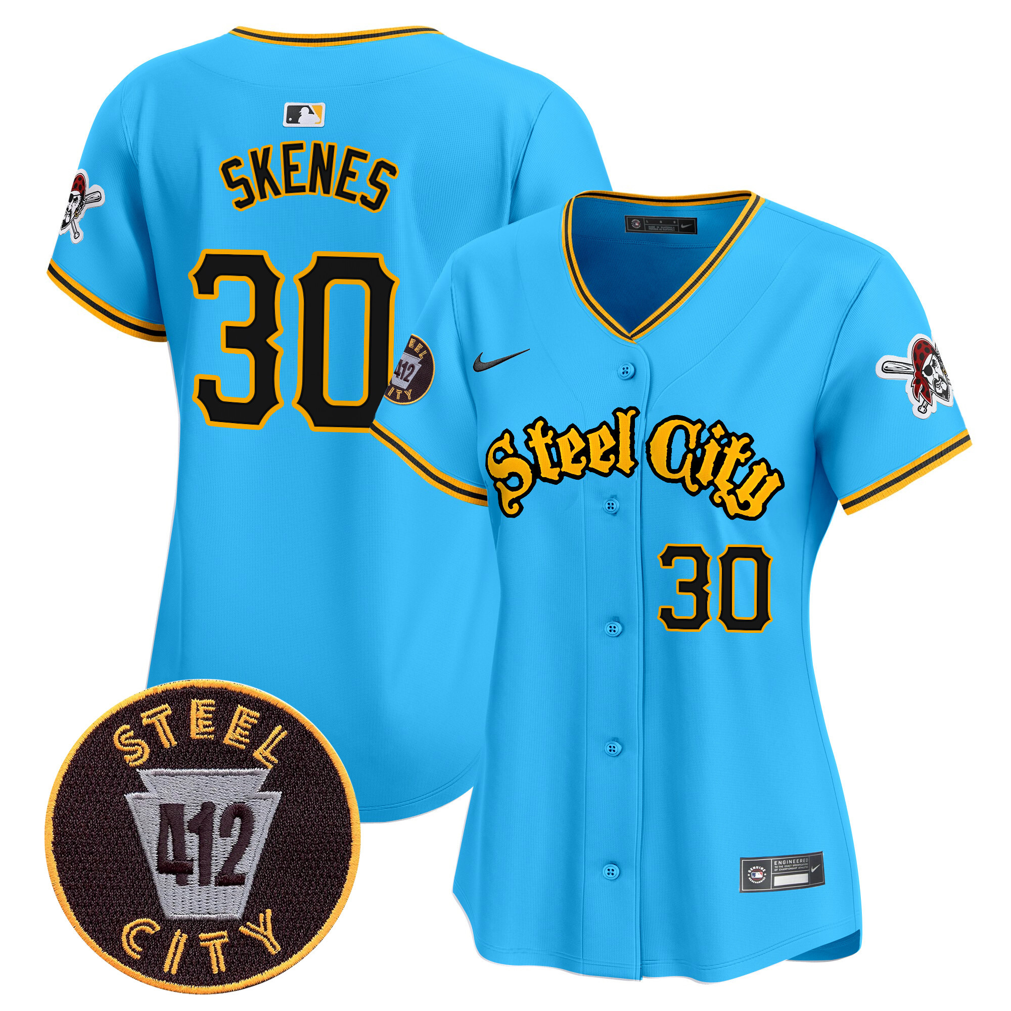Women's Paul Skenes Pittsburgh Pirates 412 Patch Vapor Premier Limited Light Blue Jersey - All Stitched