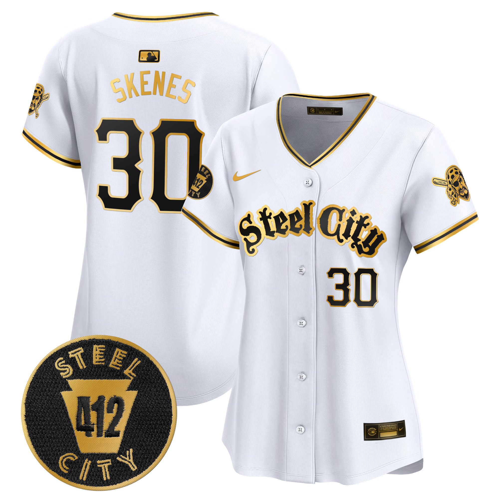 Women's Paul Skenes Pittsburgh Pirates 412 Patch Vapor Premier Limited White Gold Jersey V5 - All Stitched