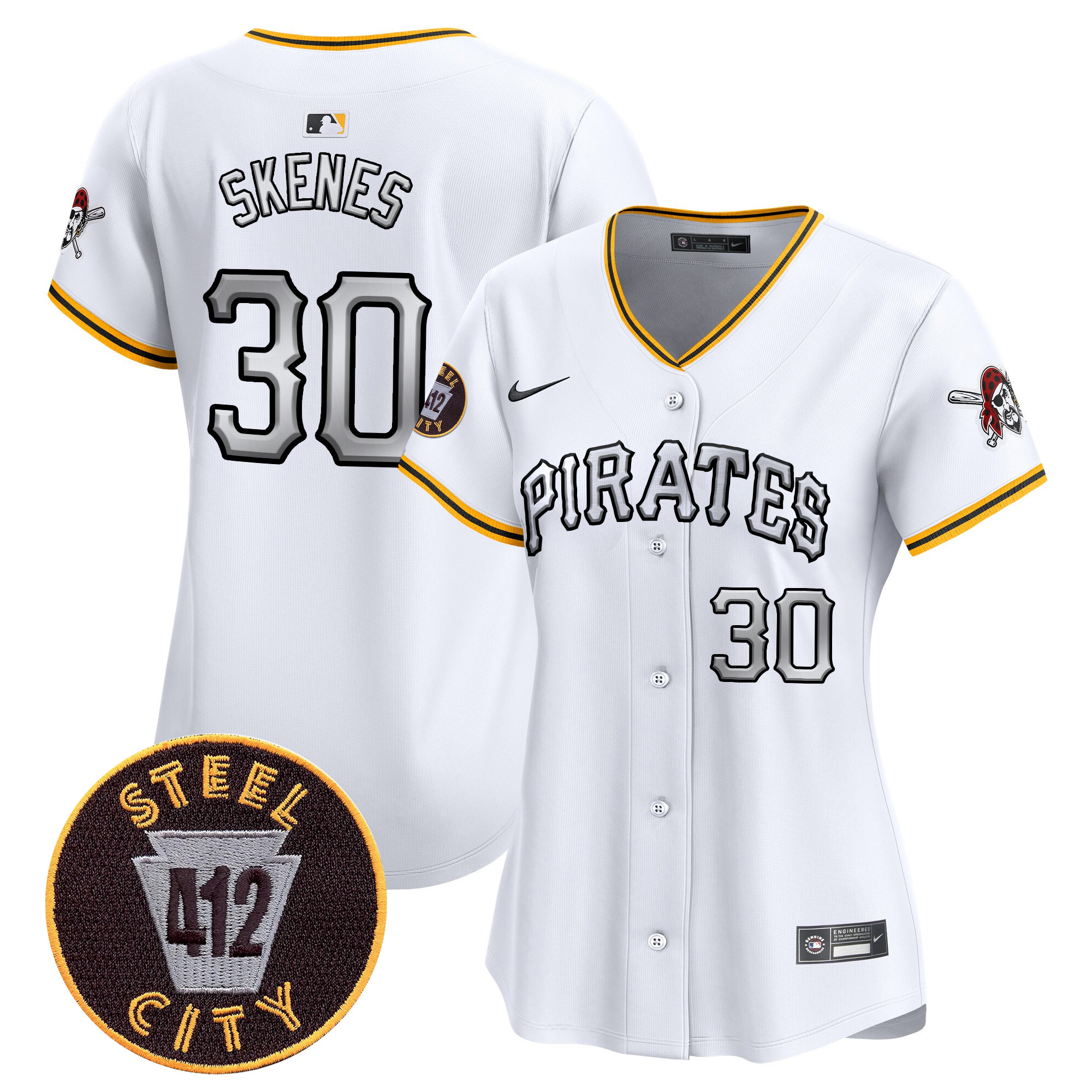 Women's Paul Skenes Pittsburgh Pirates 412 Patch Vapor Premier Limited White Jersey V6 - All Stitched