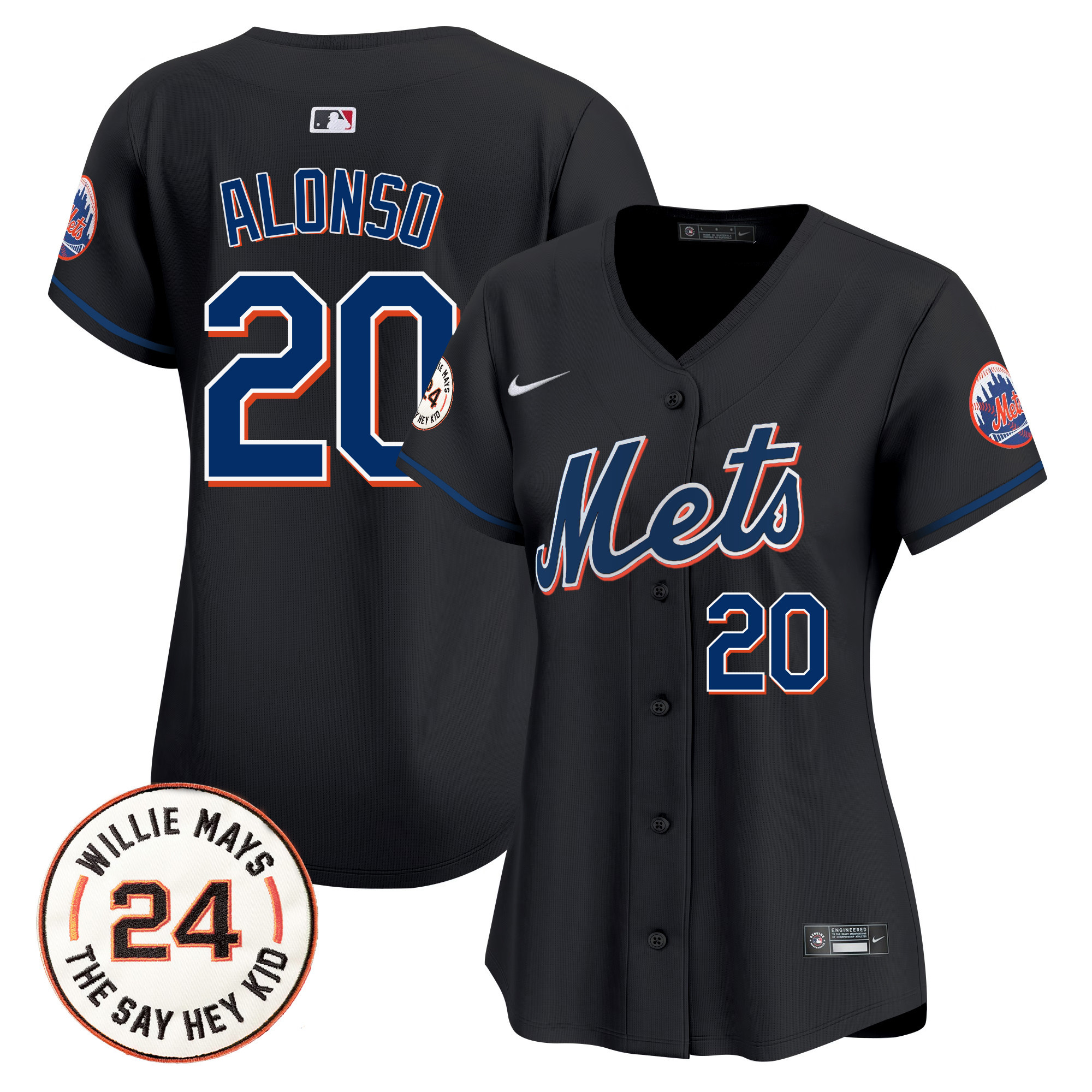 Women's Pete Alonso New York Mets Willie Mays Patch Vapor Premier Limited Black Jersey - All Stitched