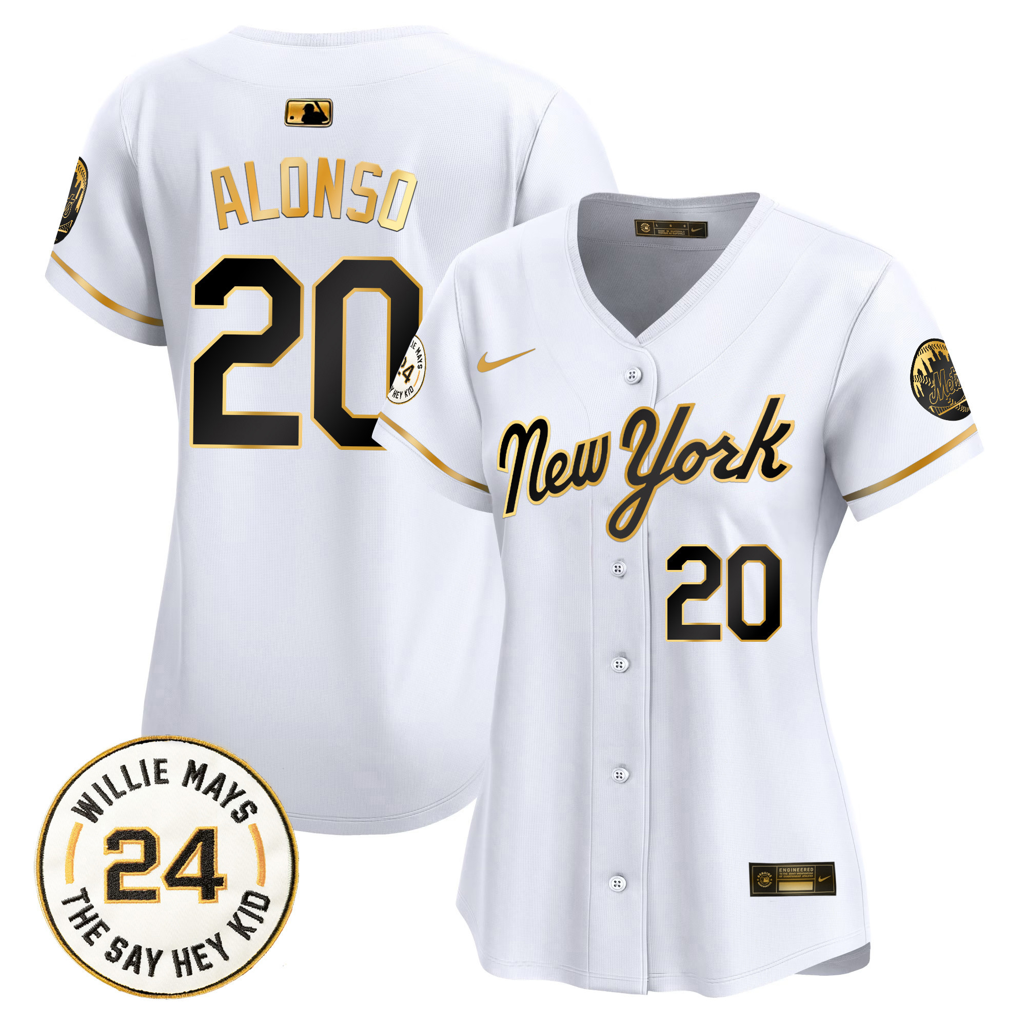Women's Pete Alonso New York Mets Willie Mays Patch Vapor Premier Limited New York Gold Jersey - All Stitched