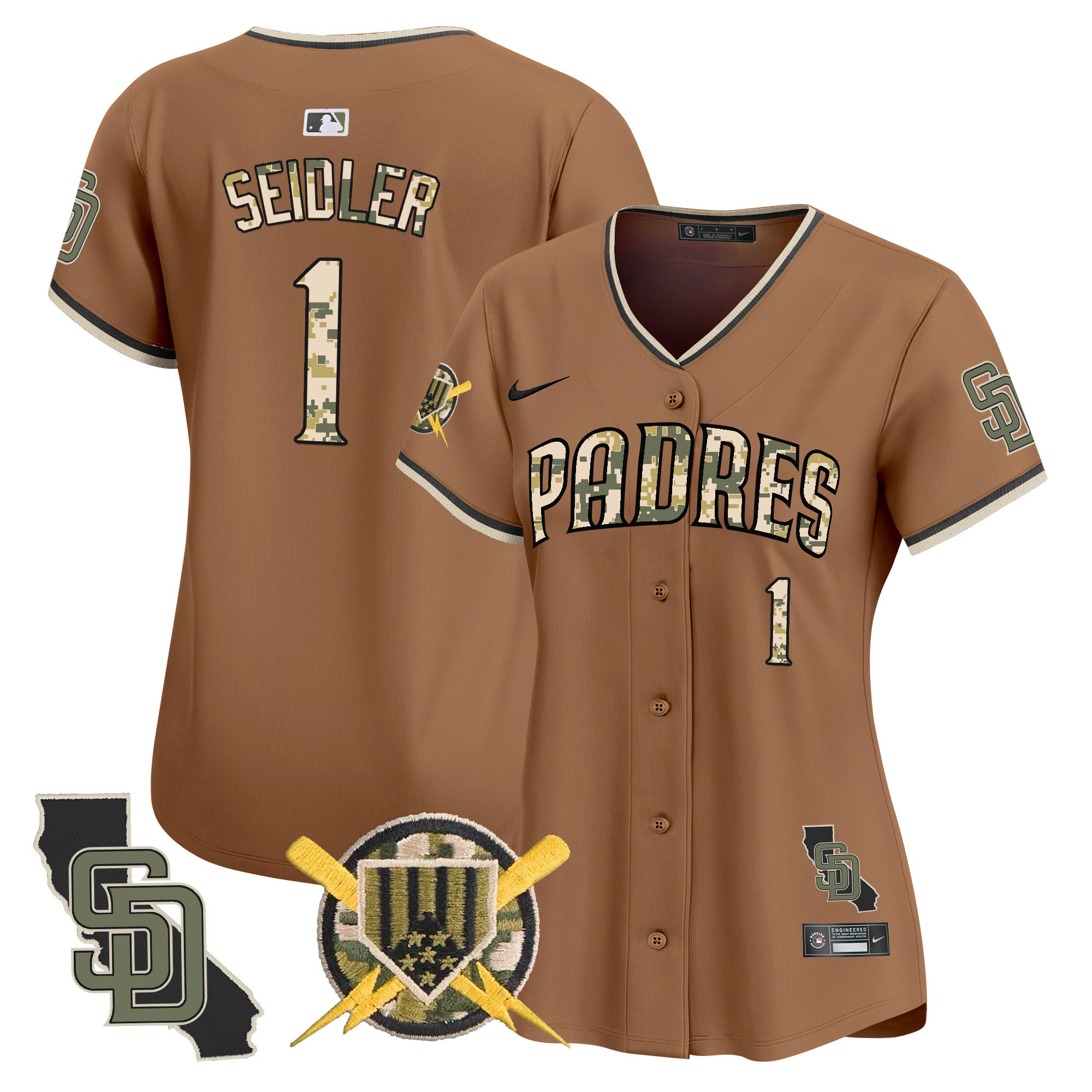 Women's Peter Seidler San Diego Padres Armed Forces Day Vapor Premier Limited Brown Jersey - All Stitched