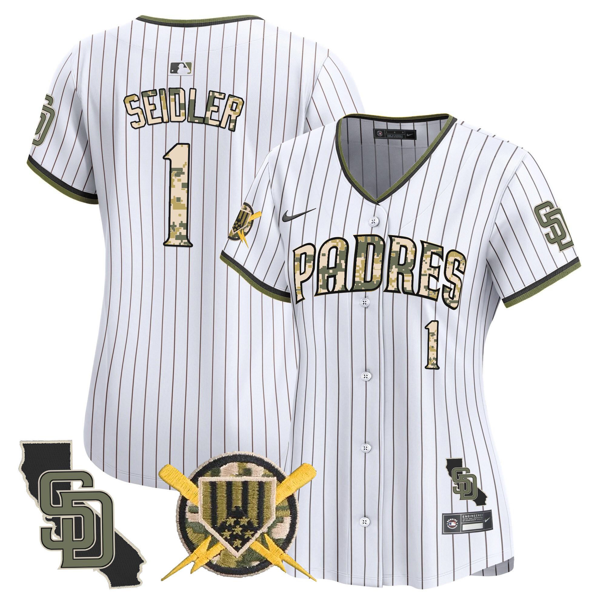 Women's Peter Seidler San Diego Padres Armed Forces Day Vapor Premier Limited Pinstripe Jersey - All Stitched