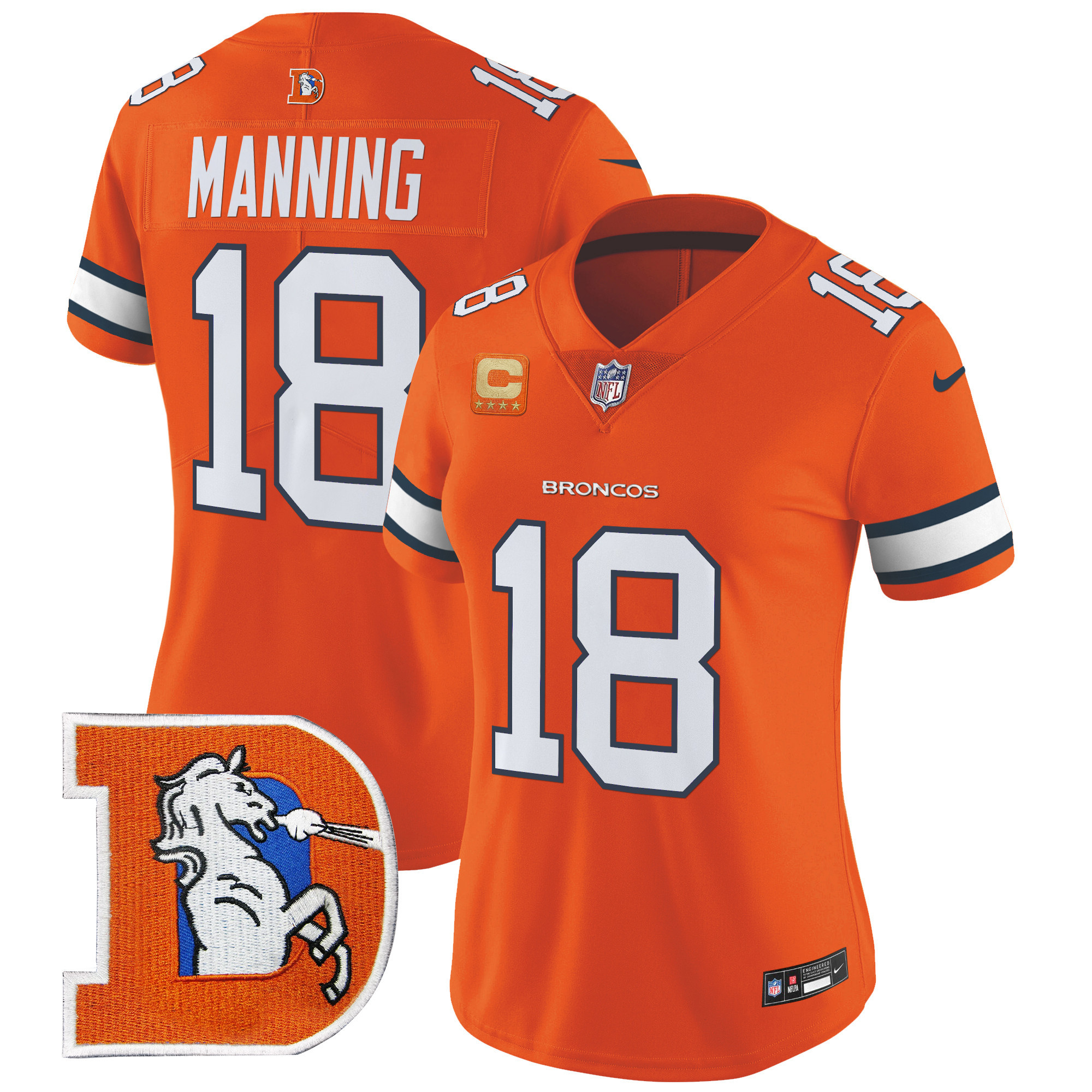 Women's Peyton Manning Denver Broncos Throwback Vapor Limited Orange Jersey - All Stitched