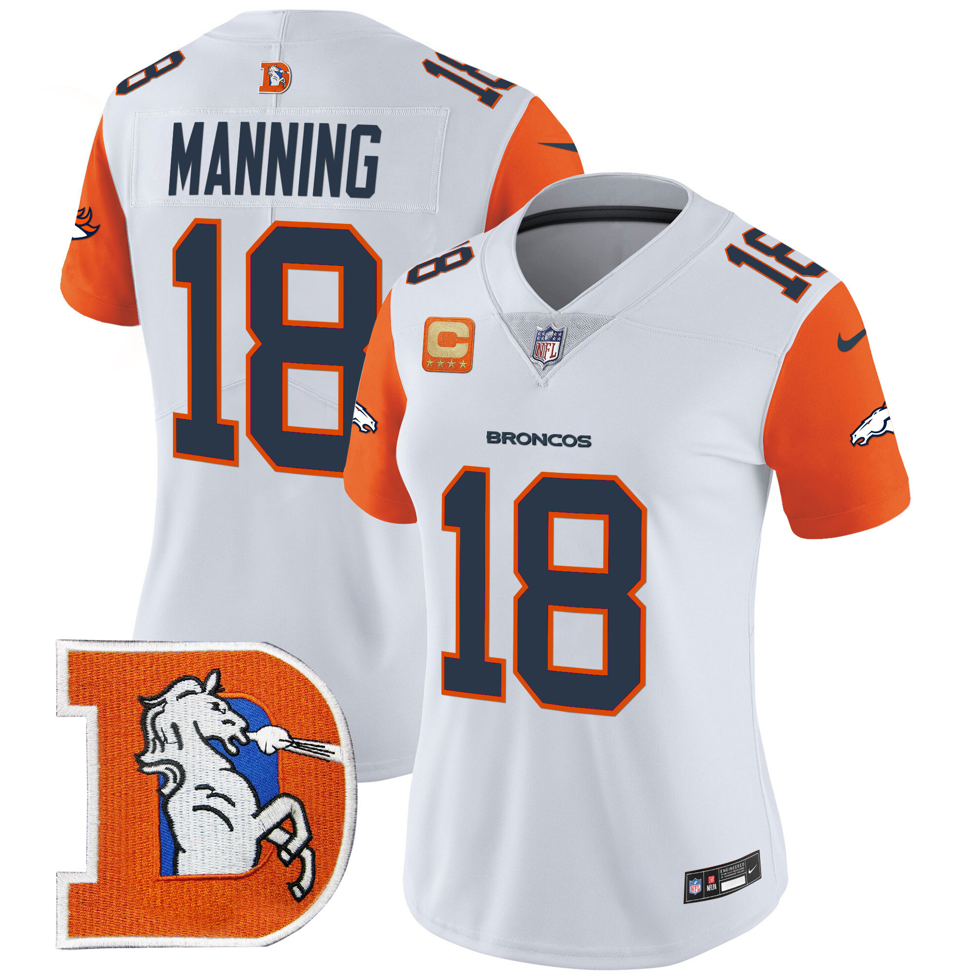 Women's Peyton Manning Denver Broncos Throwback Vapor Limited Orange Sleeves Jersey - All Stitched