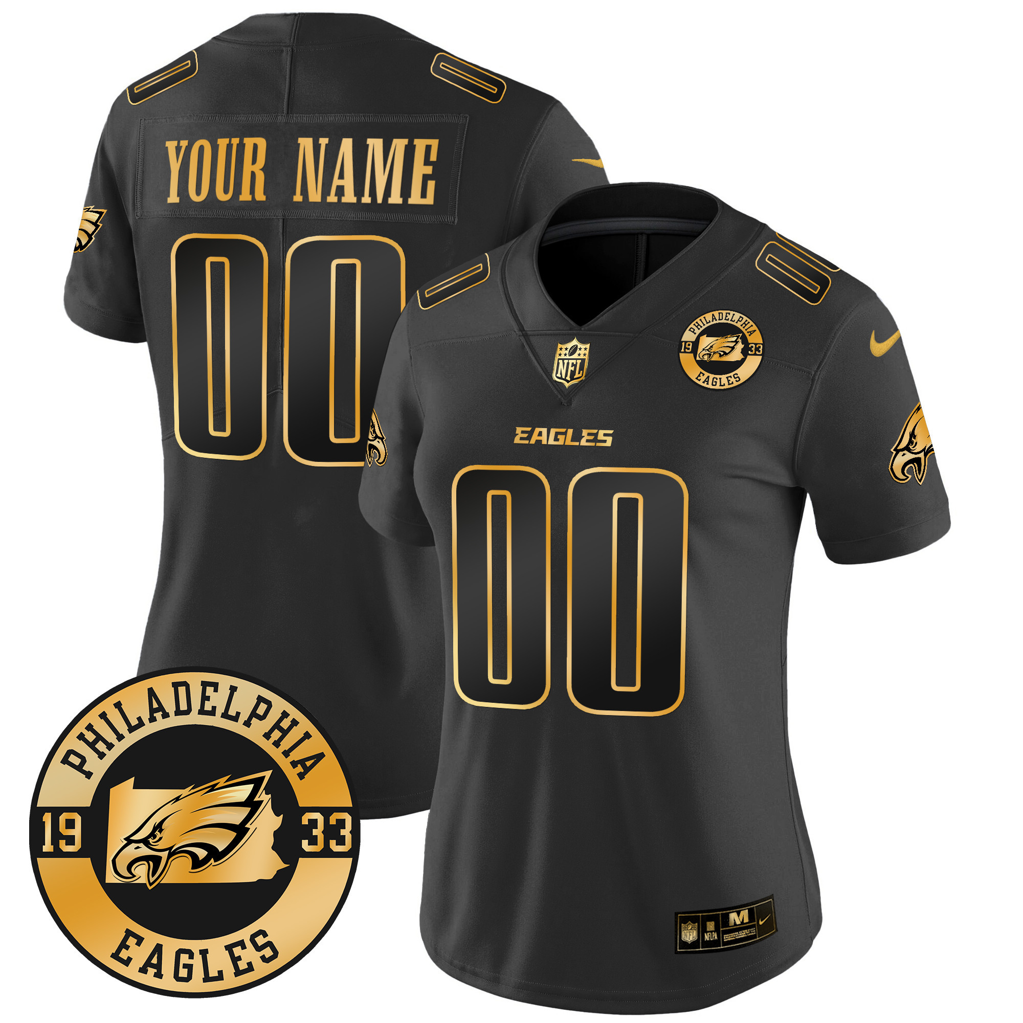 Women's Philadelphia Eagles 2024 Gold Vapor Limited Custom Black Gold Jersey - All Stitched