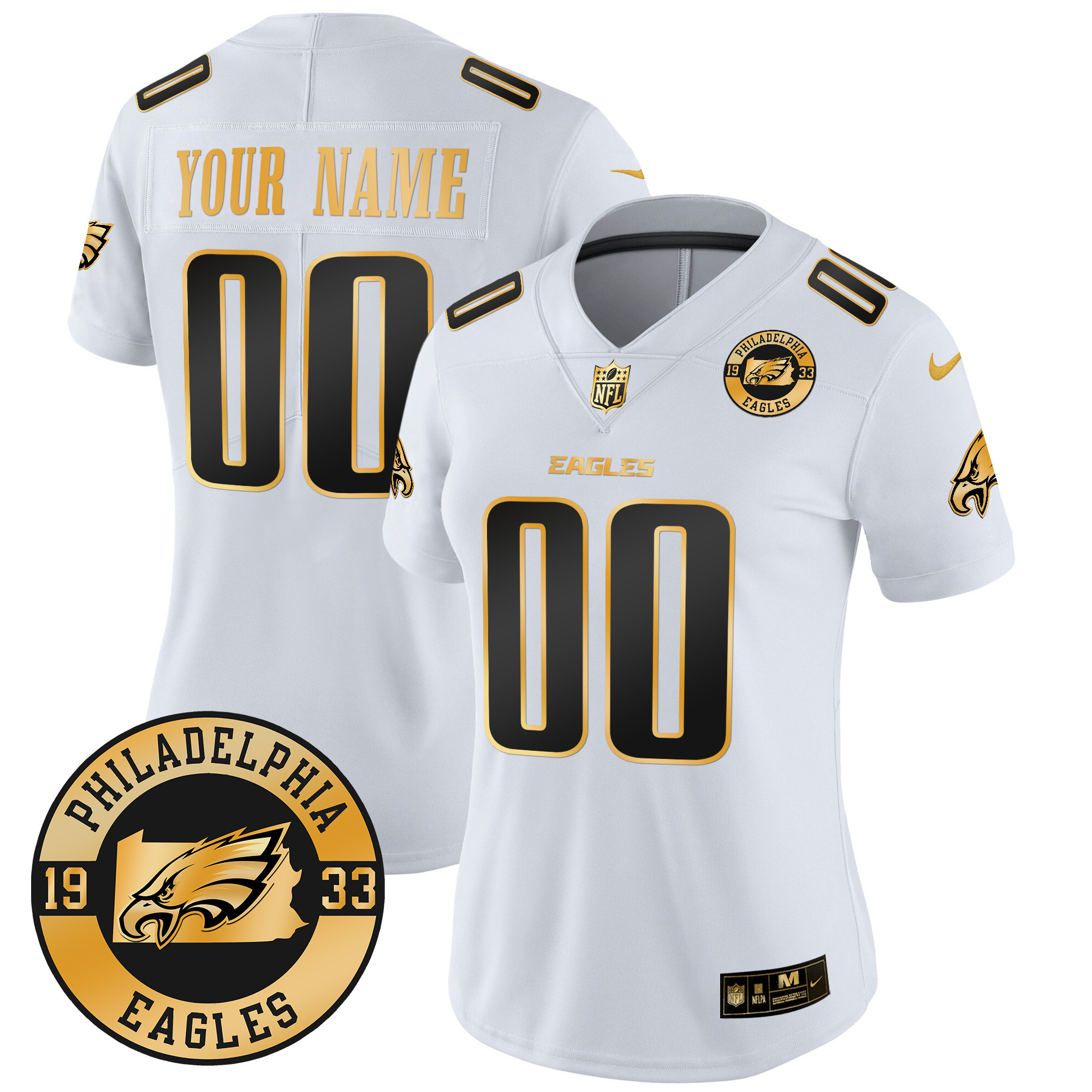 Women's Philadelphia Eagles 2024 Gold Vapor Limited Custom White Gold Jersey - All Stitched
