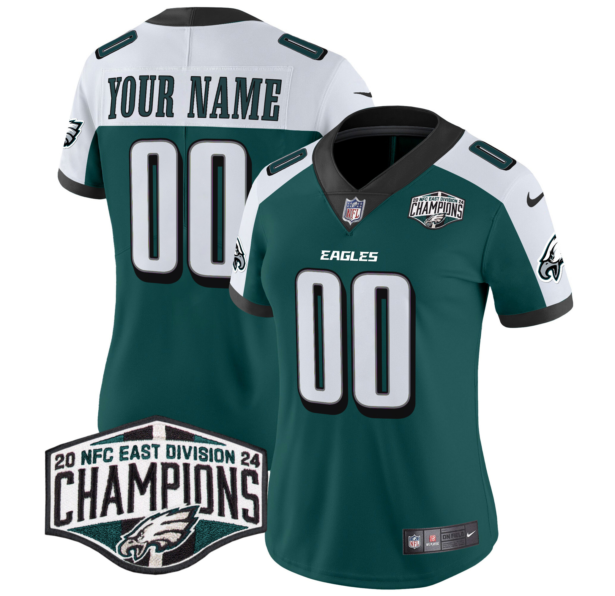 Women's Philadelphia Eagles 2024 NFC East Division Champions Vapor Limited Custom Alternate Jersey - All Stitched