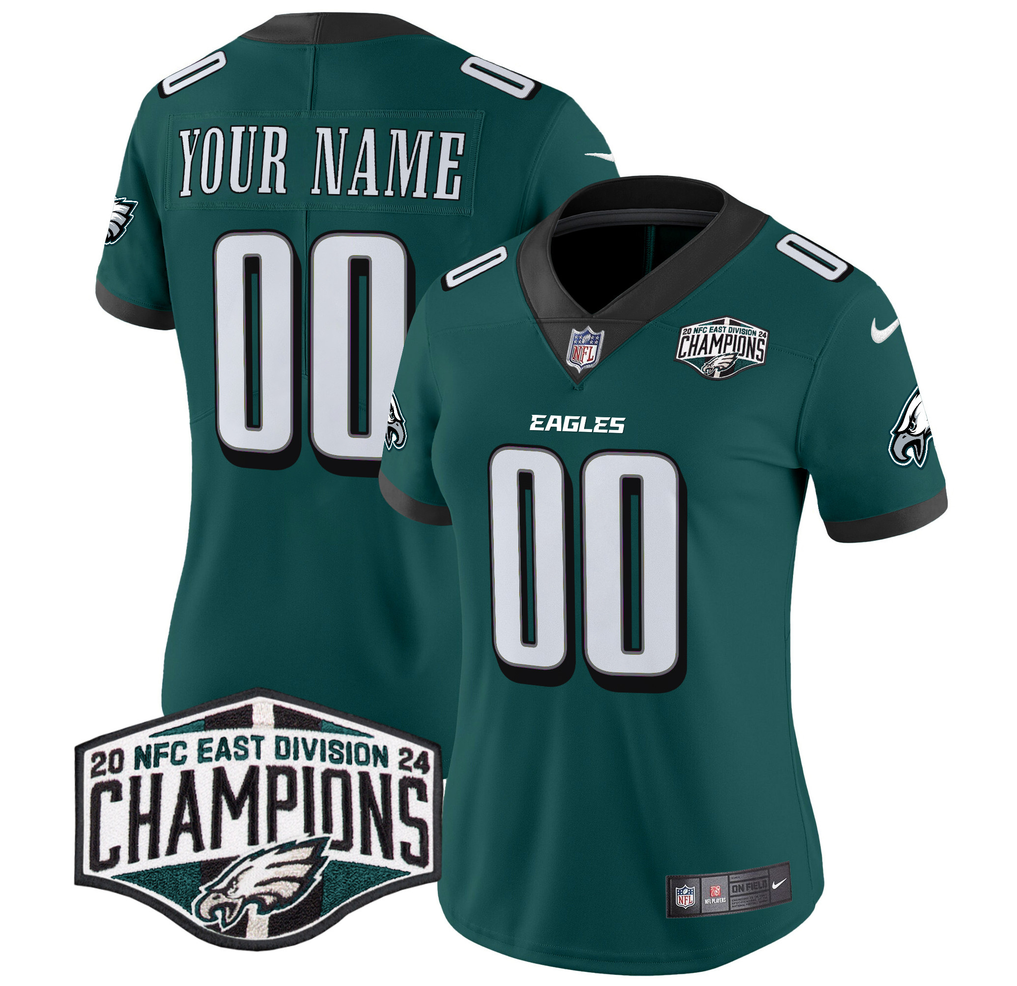 Women's Philadelphia Eagles 2024 NFC East Division Champions Vapor Limited Custom Midnight Green Jersey - All Stitched