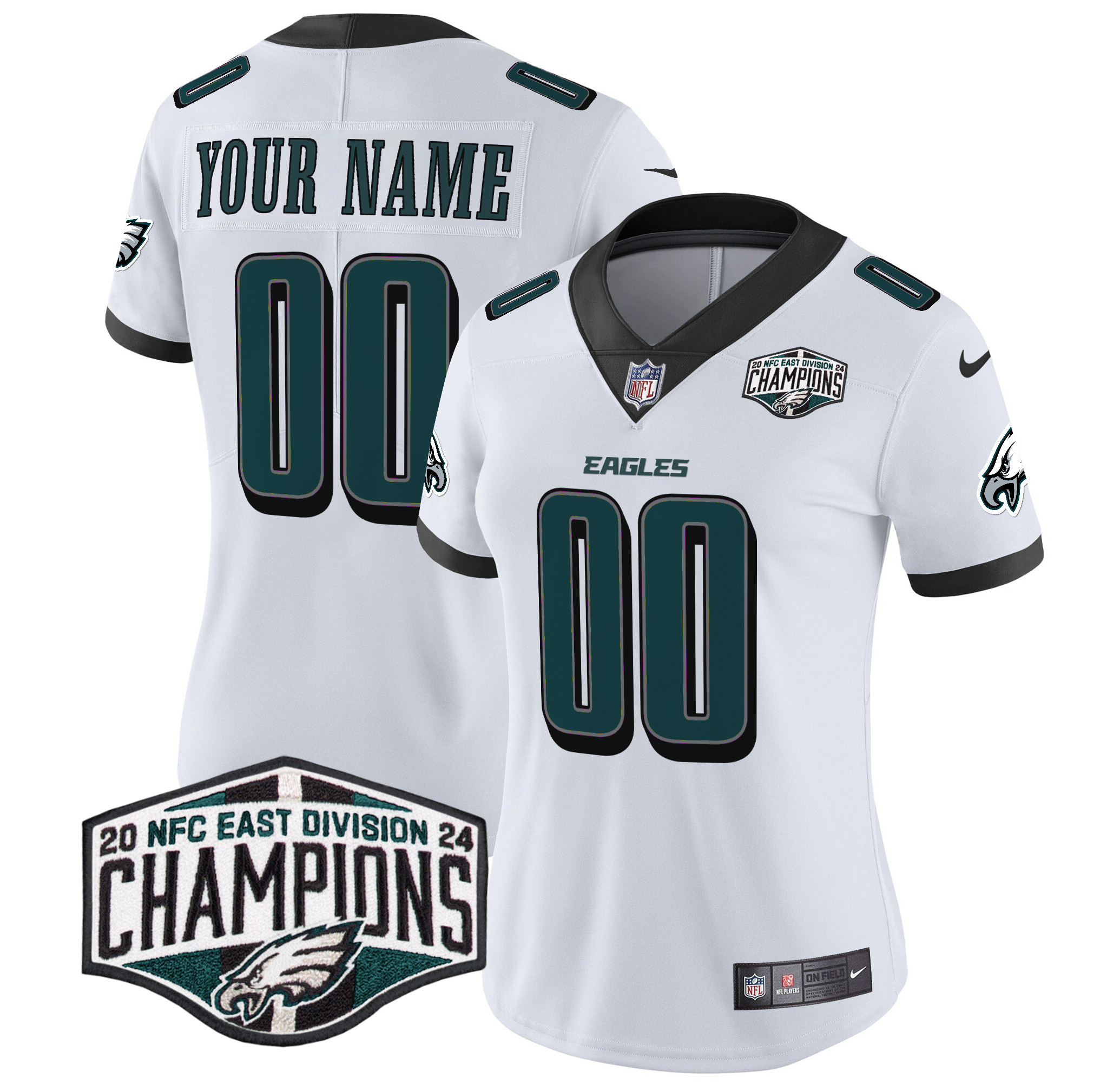 Women's Philadelphia Eagles 2024 NFC East Division Champions Vapor Limited Custom White Jersey - All Stitched