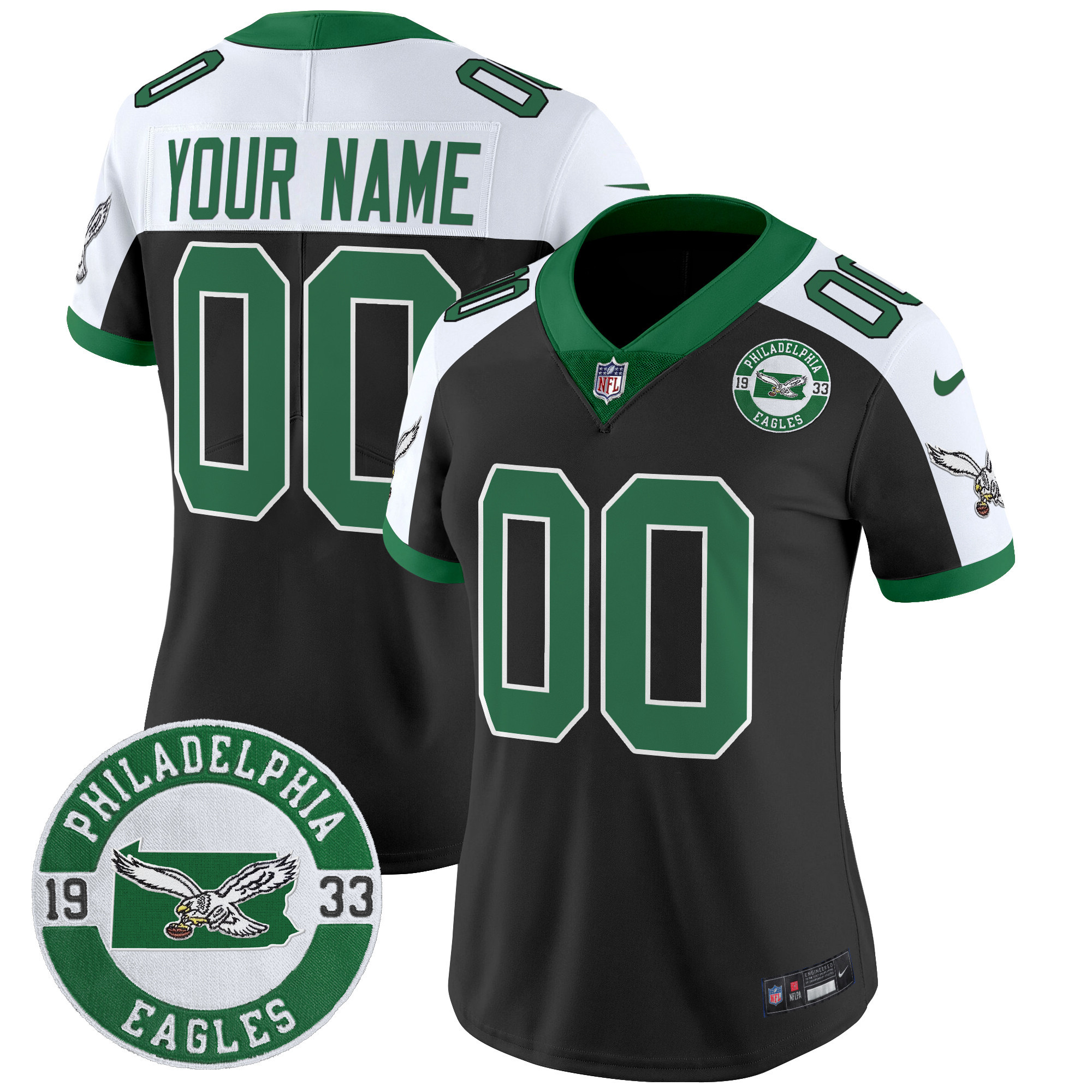 Women's Philadelphia Eagles 2024 Throwback Vapor Limited Custom Black Alternate Jersey - All Stitched