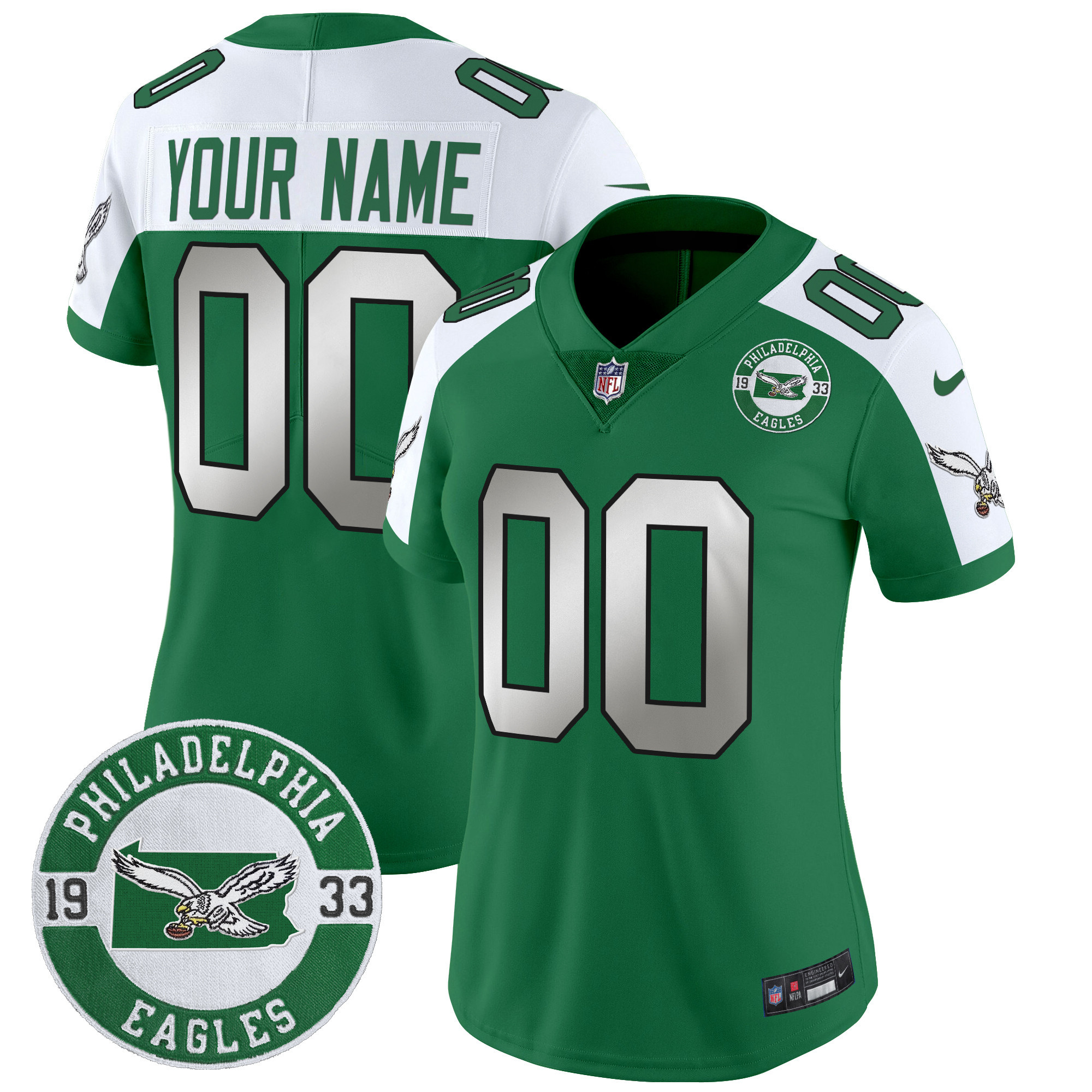 Women's Philadelphia Eagles 2024 Throwback Vapor Limited Custom Kelly Alternate Jersey - All Stitched