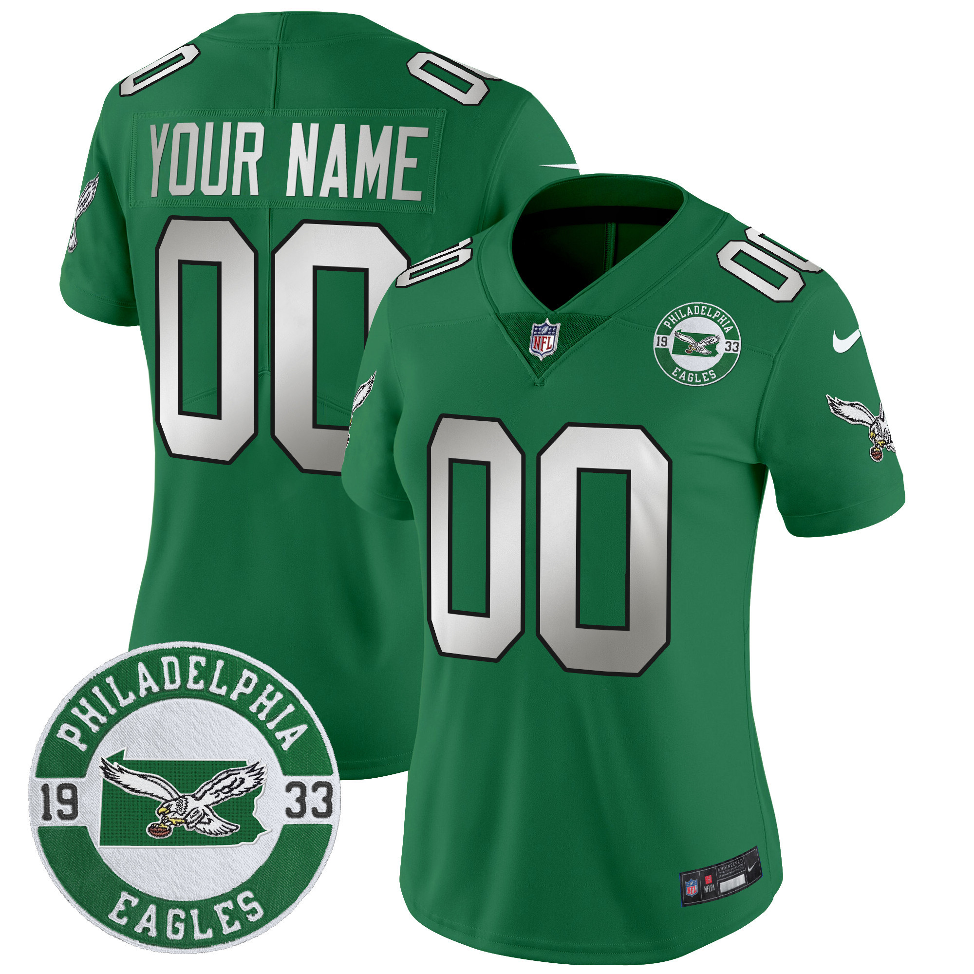 Women's Philadelphia Eagles 2024 Throwback Vapor Limited Custom Kelly Green Jersey - All Stitched