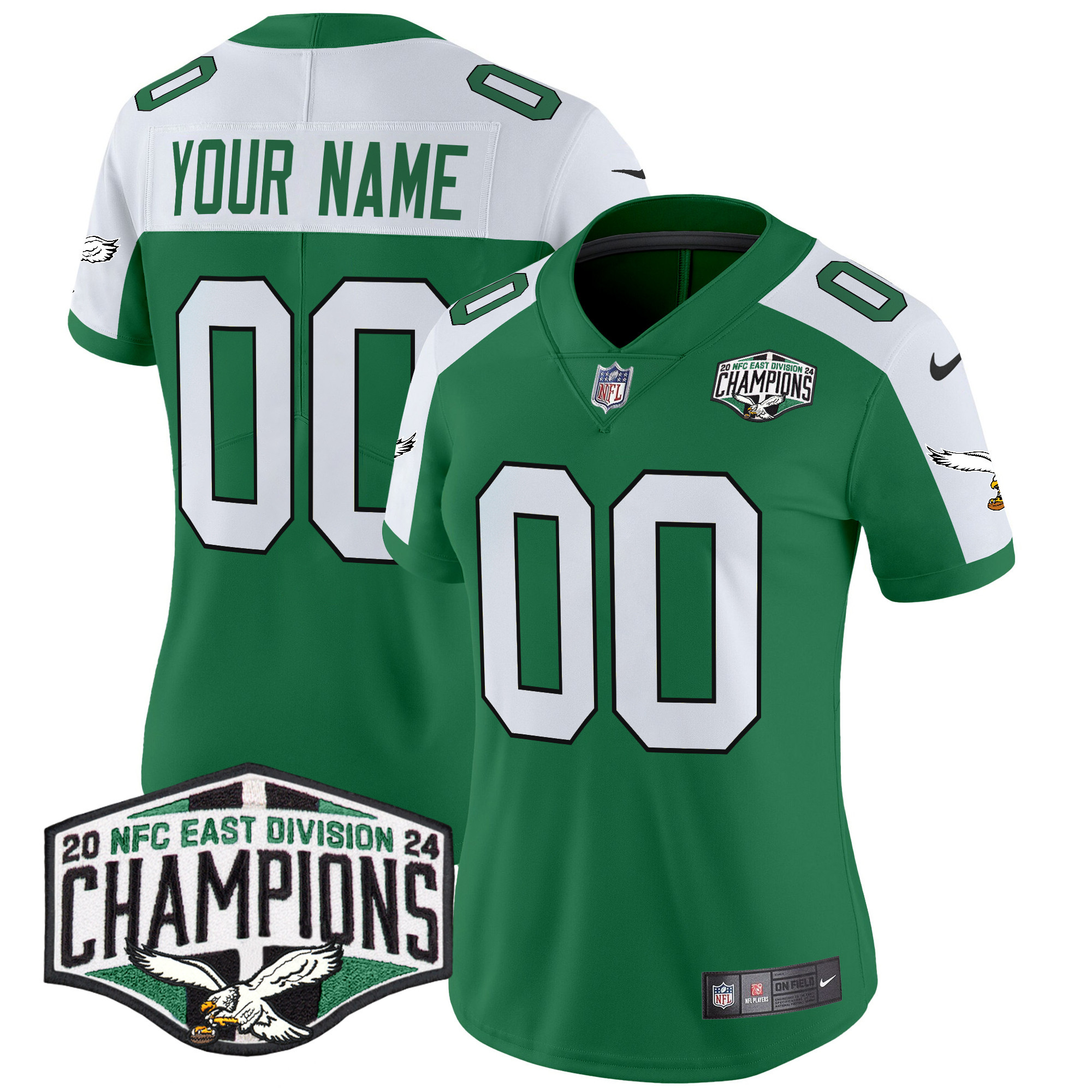 Women's Philadelphia Eagles Kelly Green 2024 NFC East Division Champions Vapor Limited Custom Kelly Alternate Jersey - All Stitched