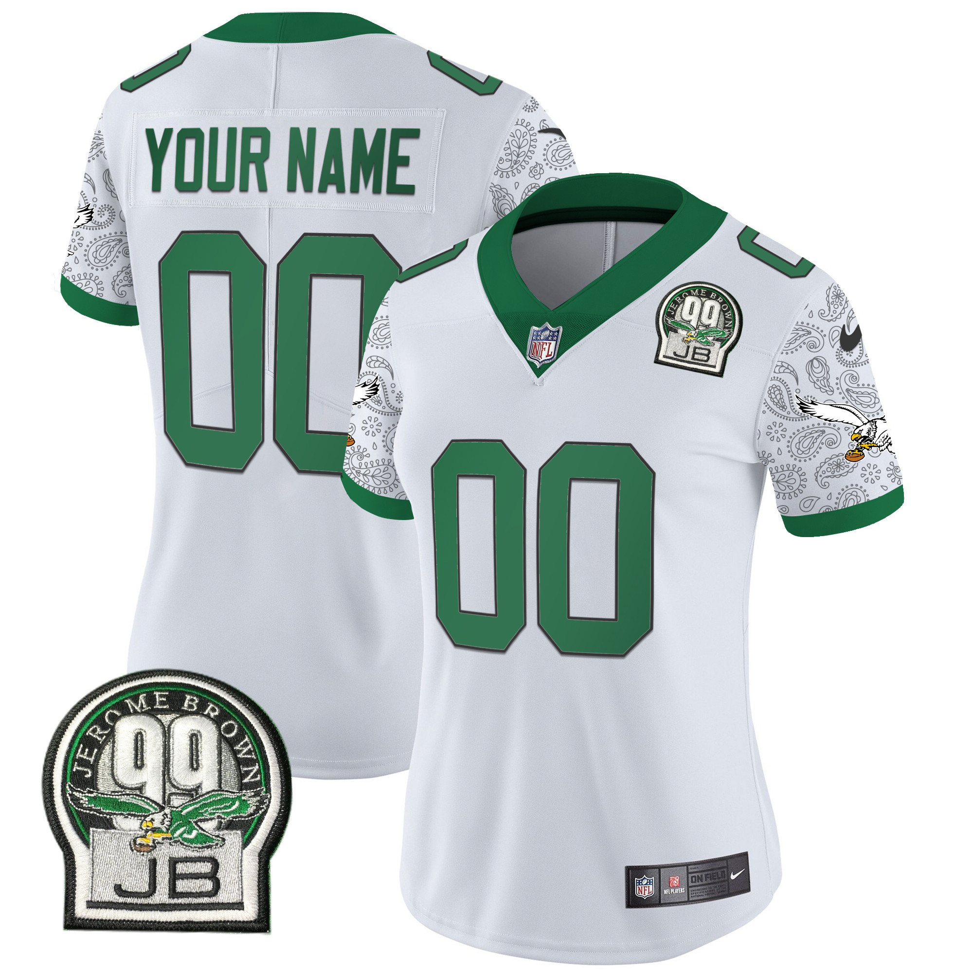Women's Philadelphia Eagles Kelly Green Vapor Limited Custom Kelly White Jersey V4 - All Stitched