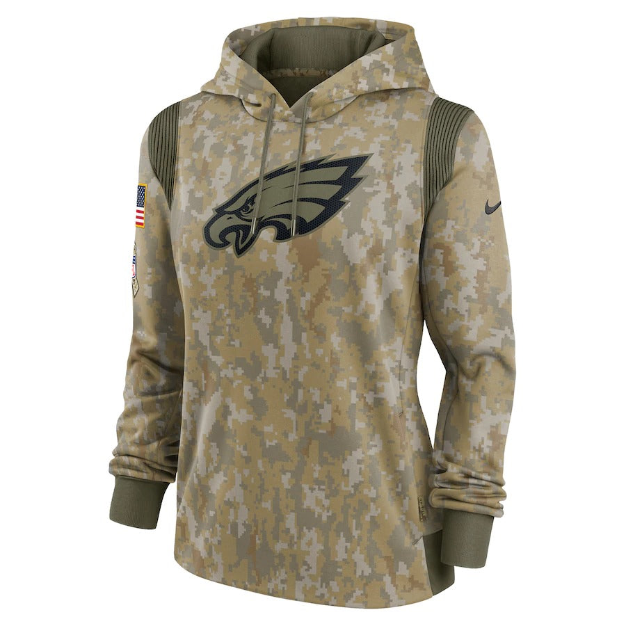 Women’s Philadelphia Eagles Nike Olive 2021 Salute To Service Therma Performance Pullover Hoodie