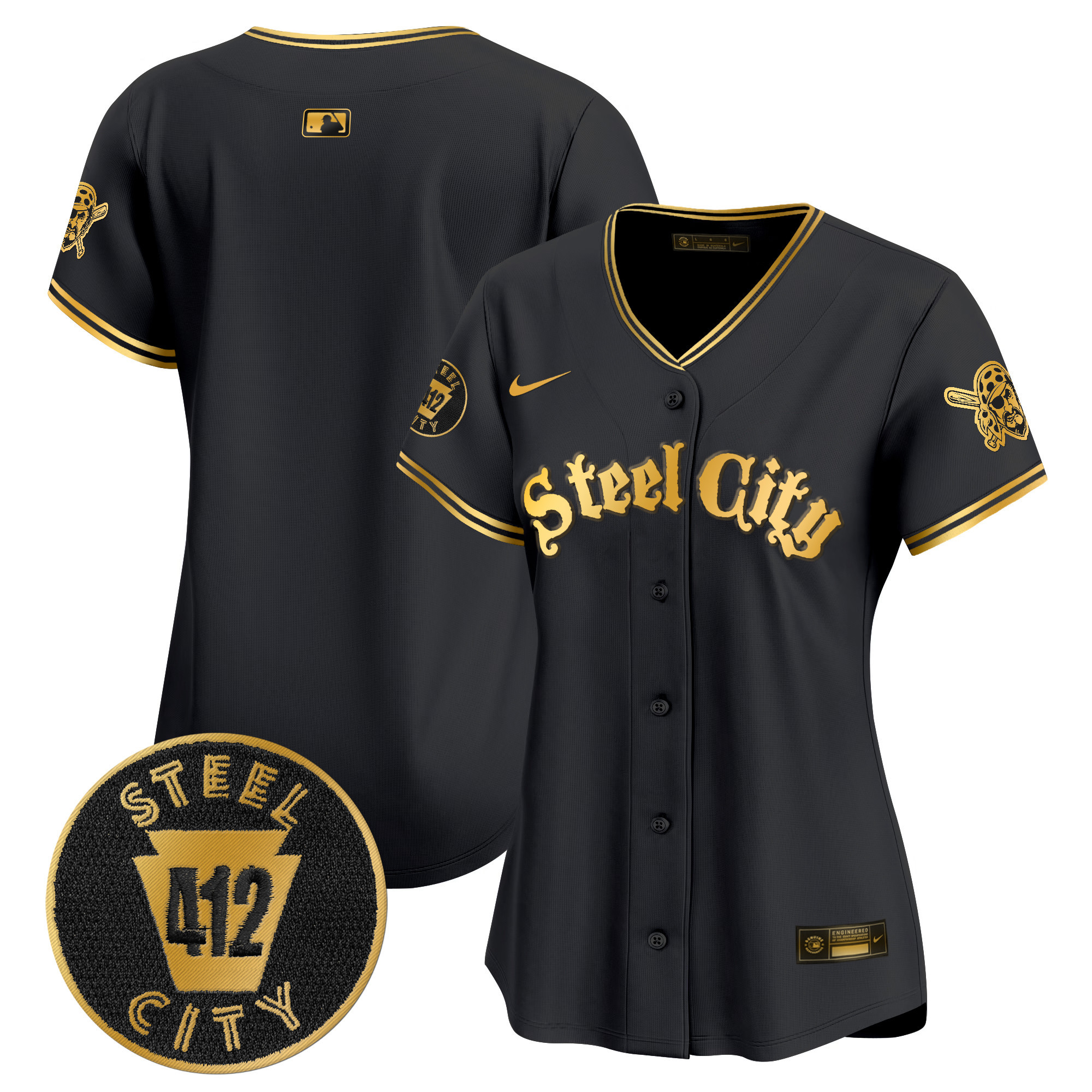 Women's Pittsburgh Pirates 412 Patch Vapor Premier Limited Black Gold Jersey V5 - All Stitched