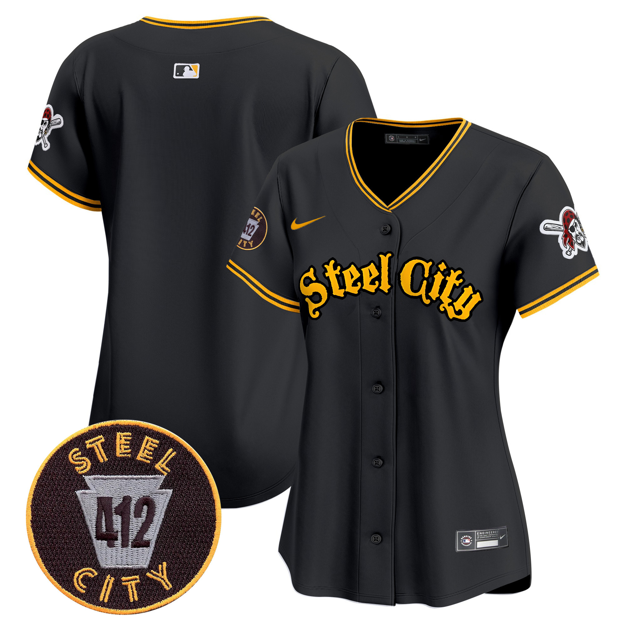 Women's Pittsburgh Pirates 412 Patch Vapor Premier Limited Black Jersey - All Stitched