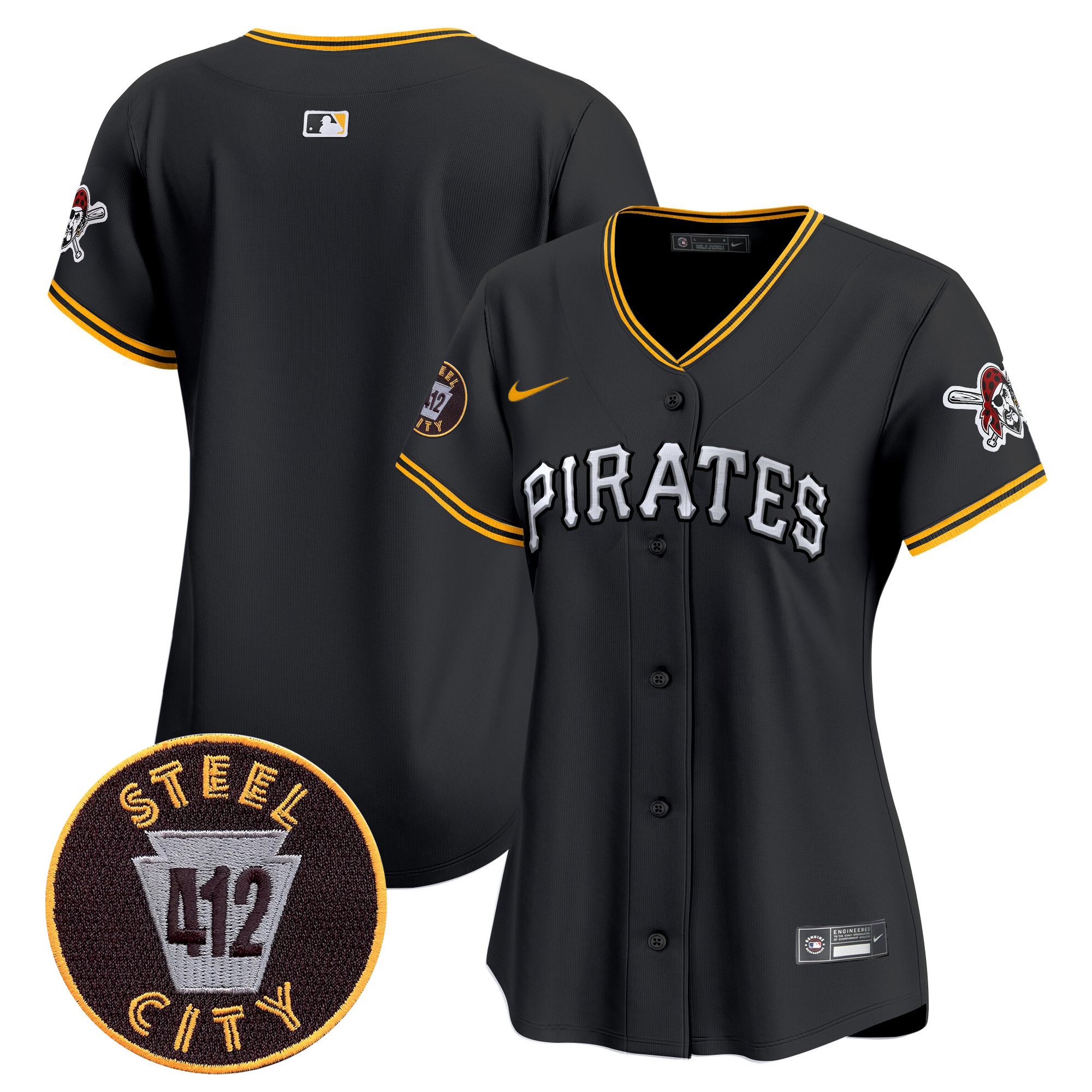 Women's Pittsburgh Pirates 412 Patch Vapor Premier Limited Black Jersey V6 - All Stitched