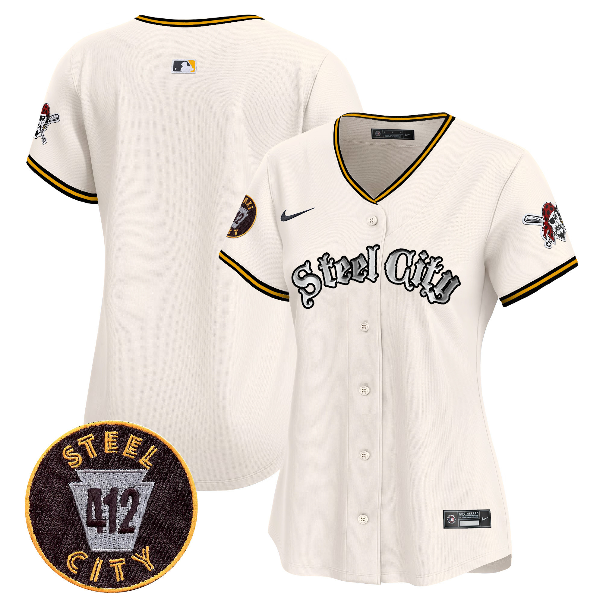 Women's Pittsburgh Pirates 412 Patch Vapor Premier Limited Cream Jersey V2 - All Stitched