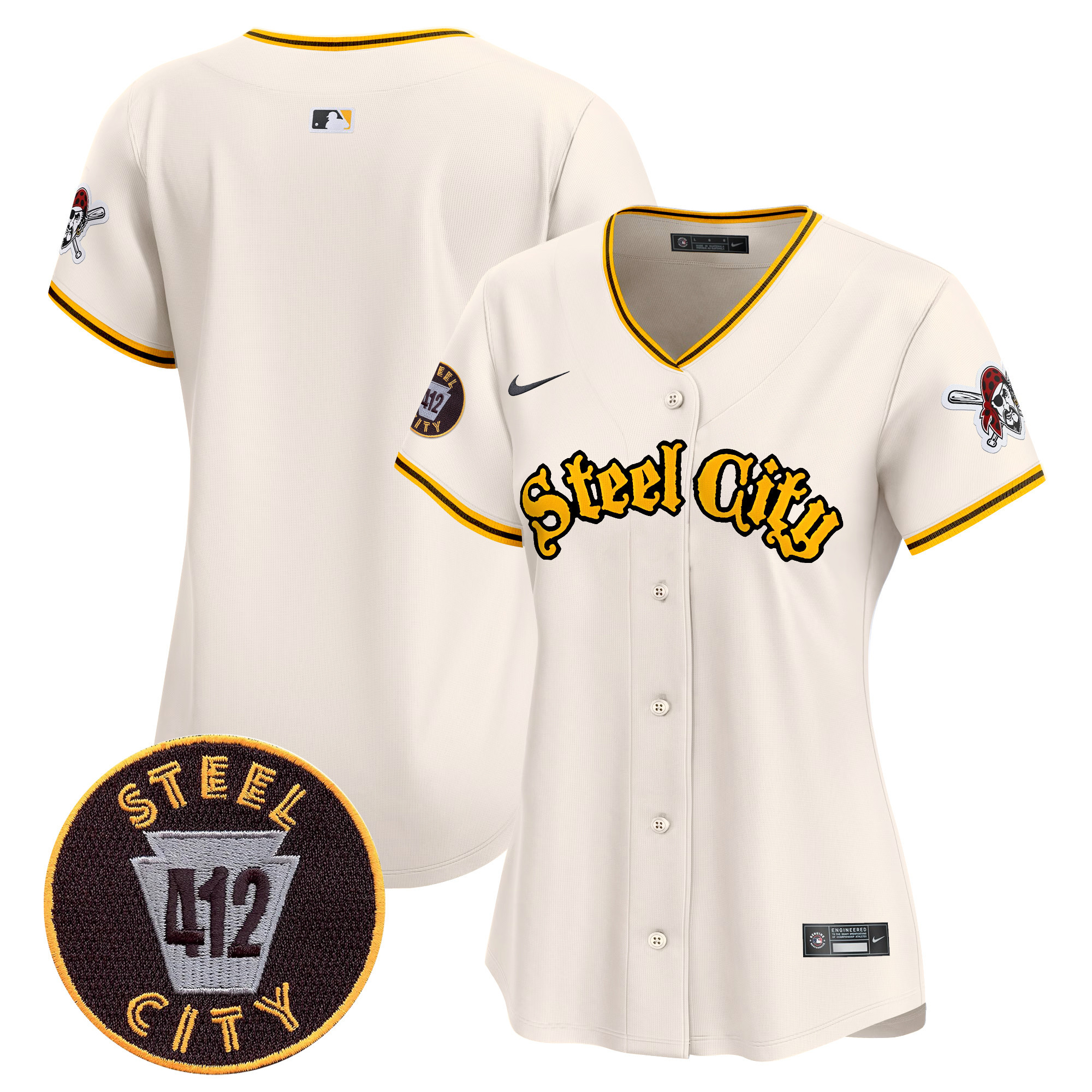 Women's Pittsburgh Pirates 412 Patch Vapor Premier Limited Cream Jersey V5 - All Stitched