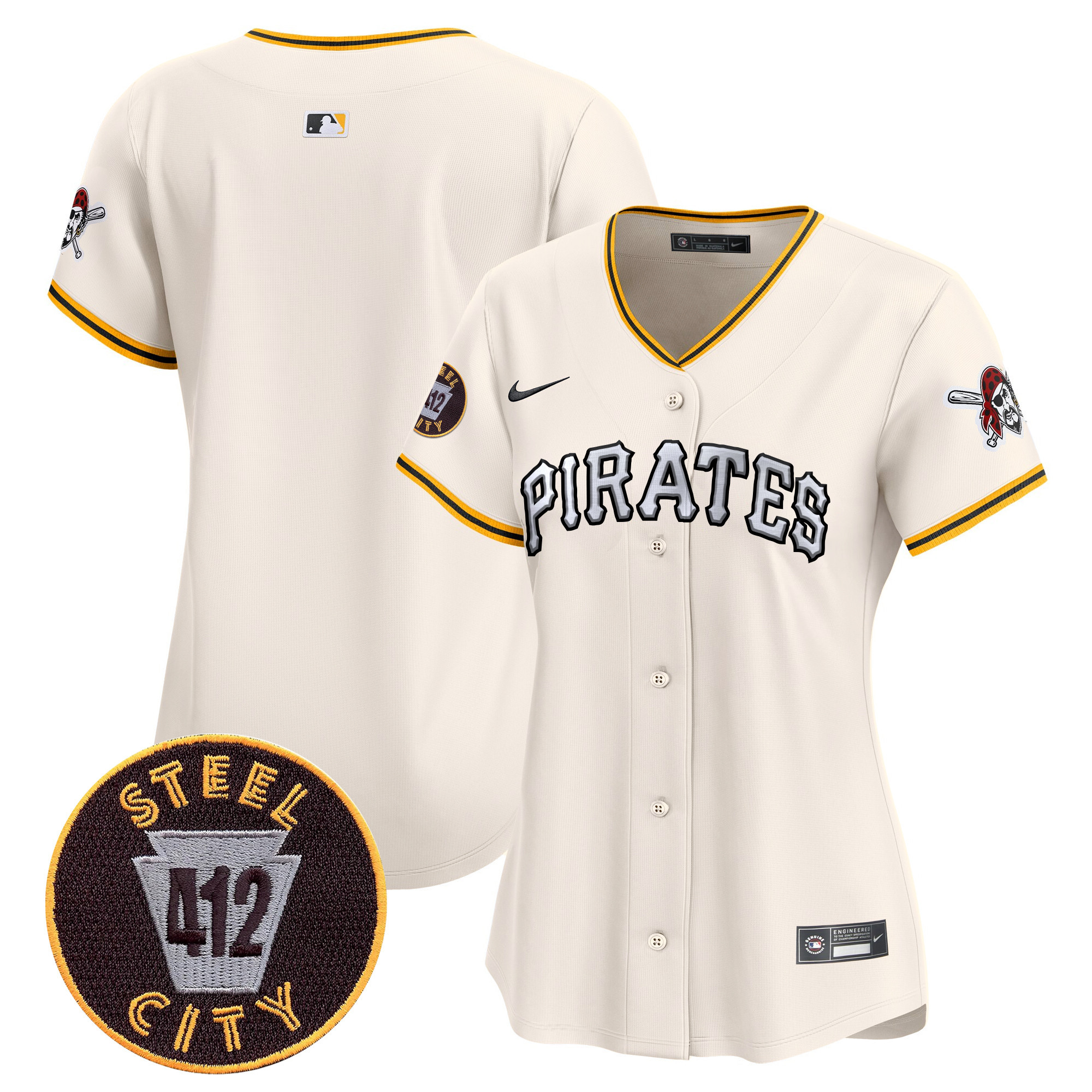 Women's Pittsburgh Pirates 412 Patch Vapor Premier Limited Cream Jersey V6 - All Stitched