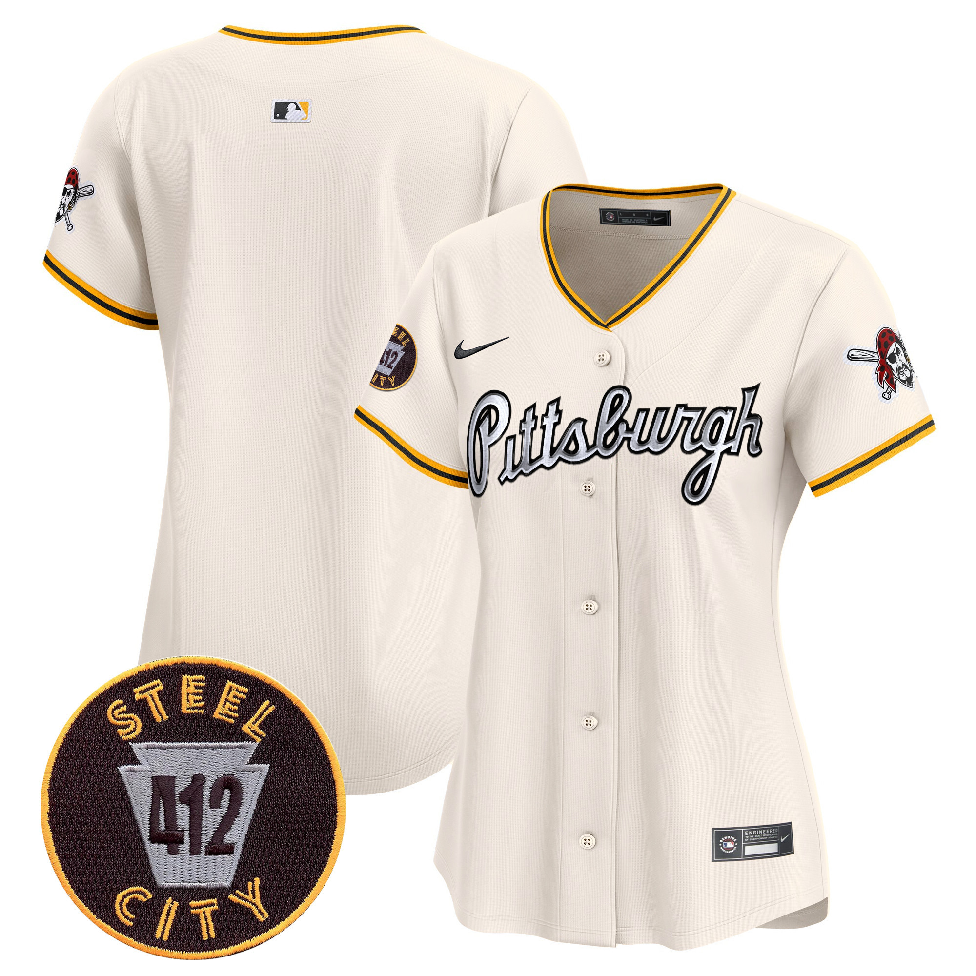 Women's Pittsburgh Pirates 412 Patch Vapor Premier Limited Cream Jersey V7 - All Stitched
