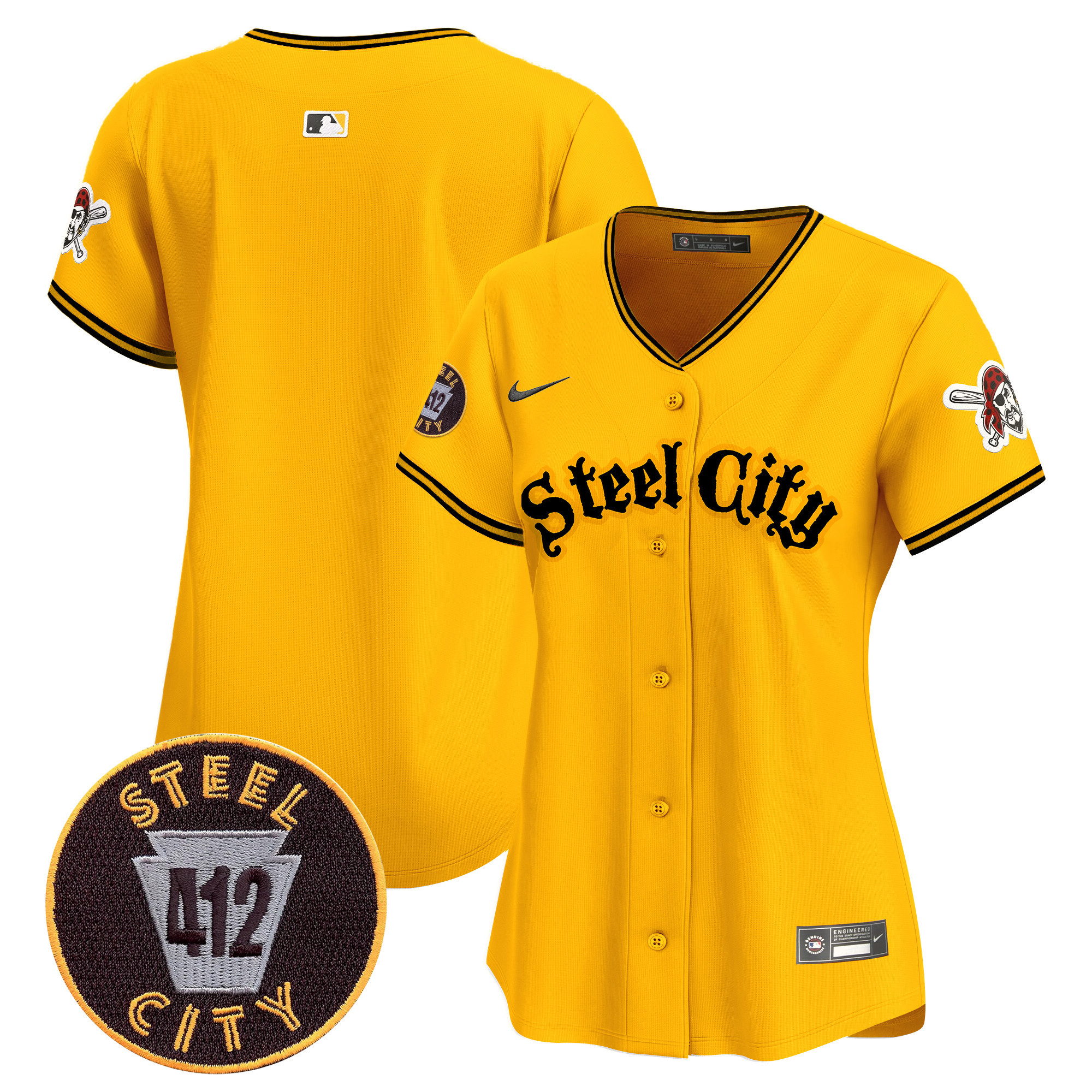 Women's Pittsburgh Pirates 412 Patch Vapor Premier Limited Gold Jersey V5 - All Stitched
