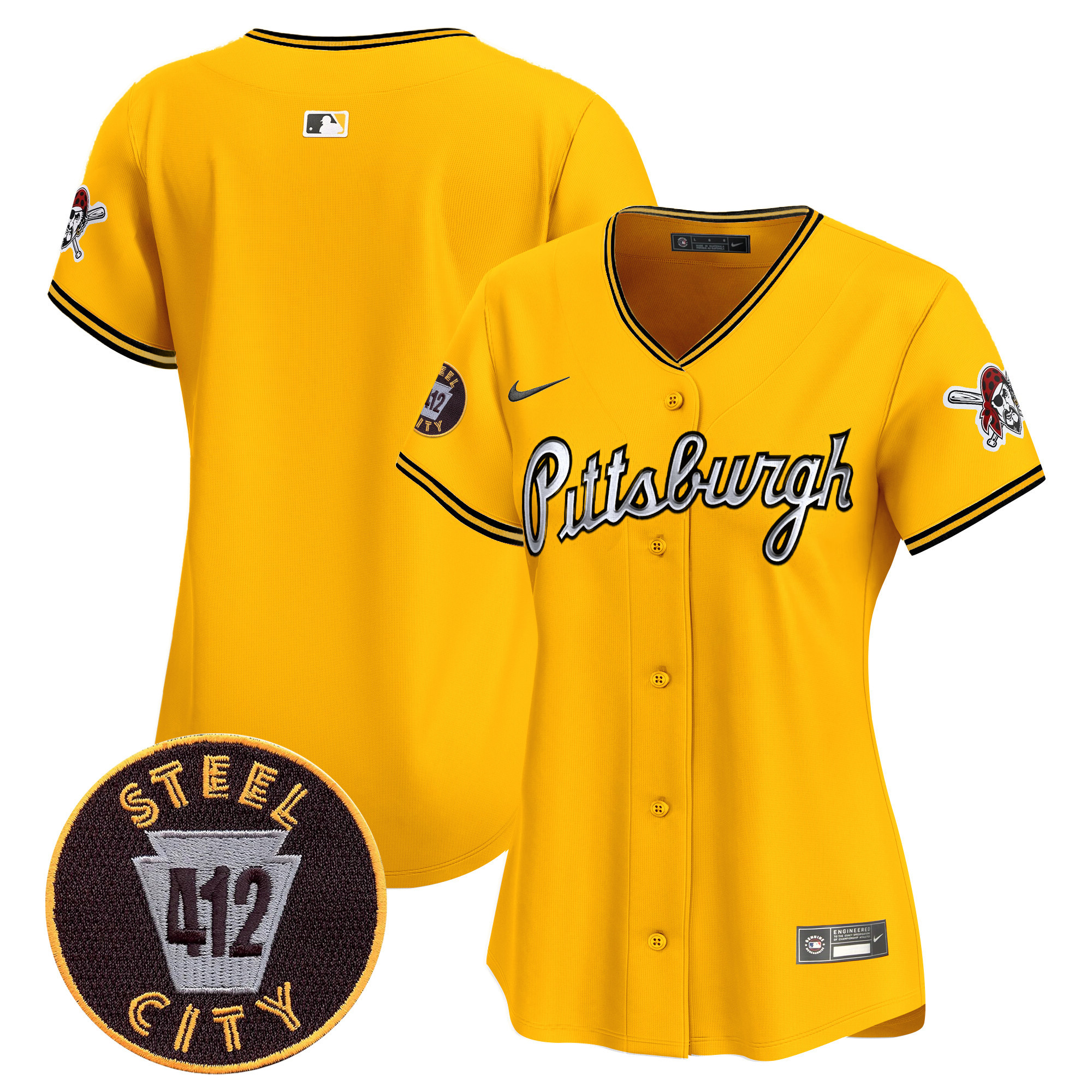 Women's Pittsburgh Pirates 412 Patch Vapor Premier Limited Gold Jersey V7 - All Stitched