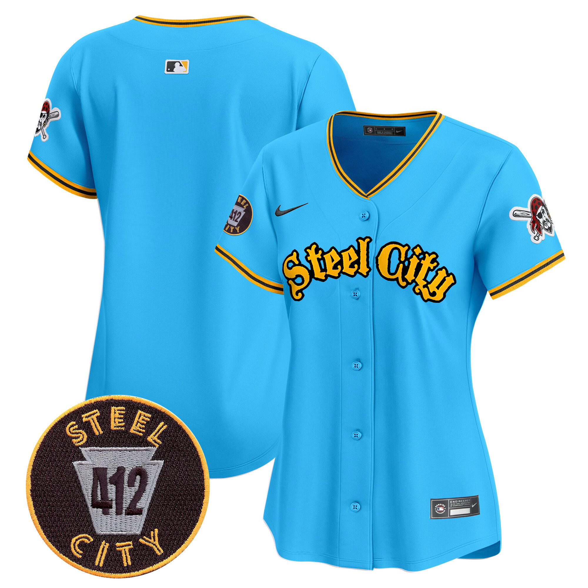 Women's Pittsburgh Pirates 412 Patch Vapor Premier Limited Light Blue Jersey - All Stitched
