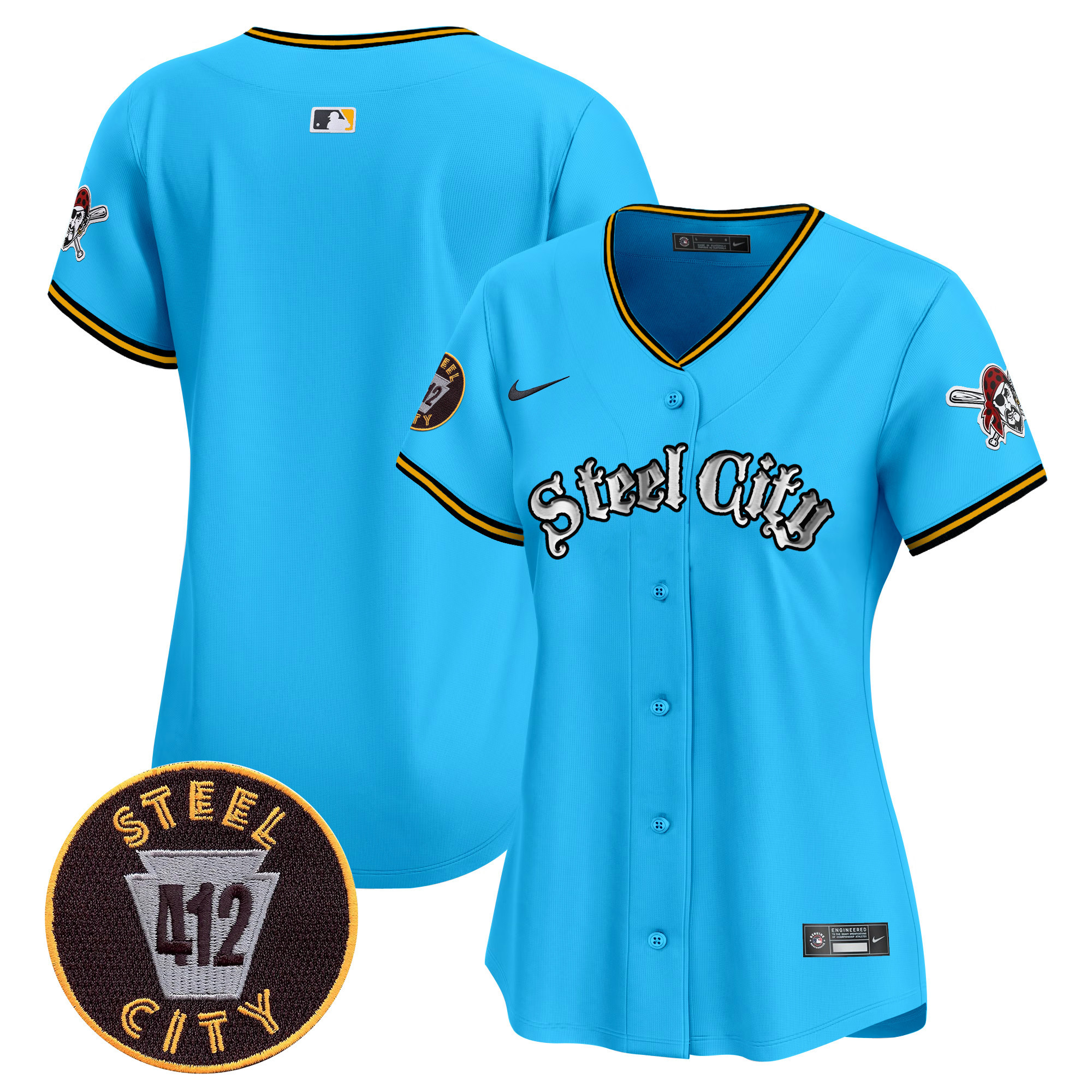 Women's Pittsburgh Pirates 412 Patch Vapor Premier Limited Light Blue Jersey V2 - All Stitched