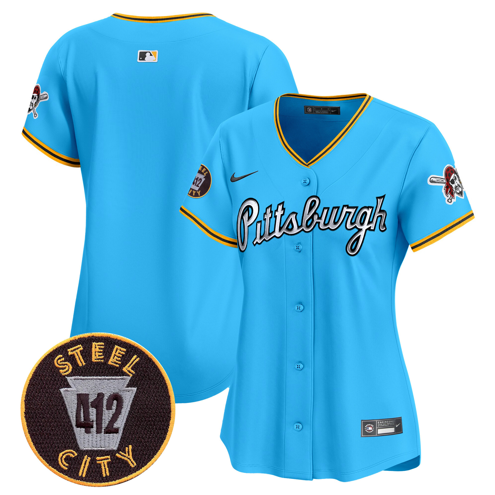 Women's Pittsburgh Pirates 412 Patch Vapor Premier Limited Light Blue Jersey V7 - All Stitched